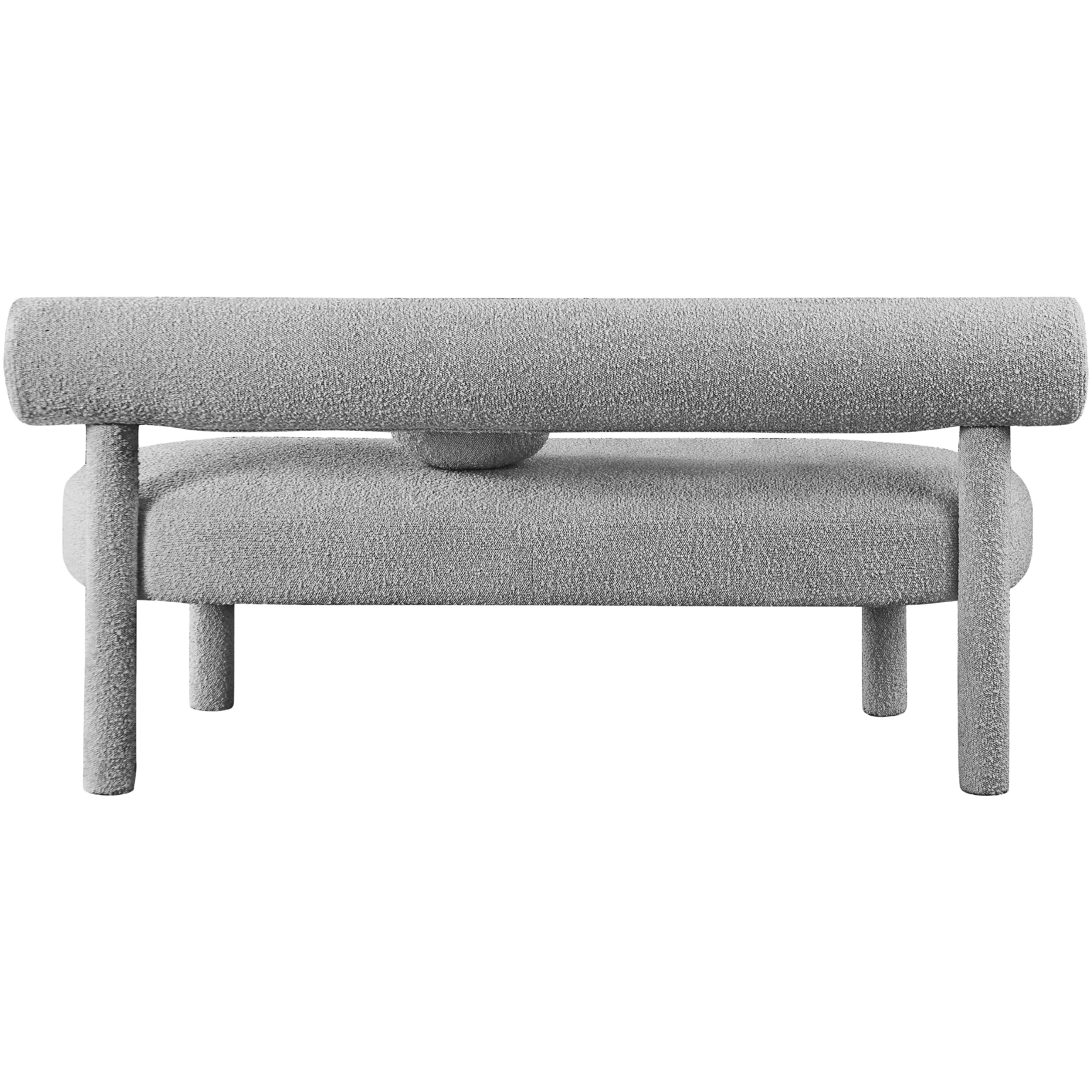 Meridian Parlor Grey Boucle Fabric Bench