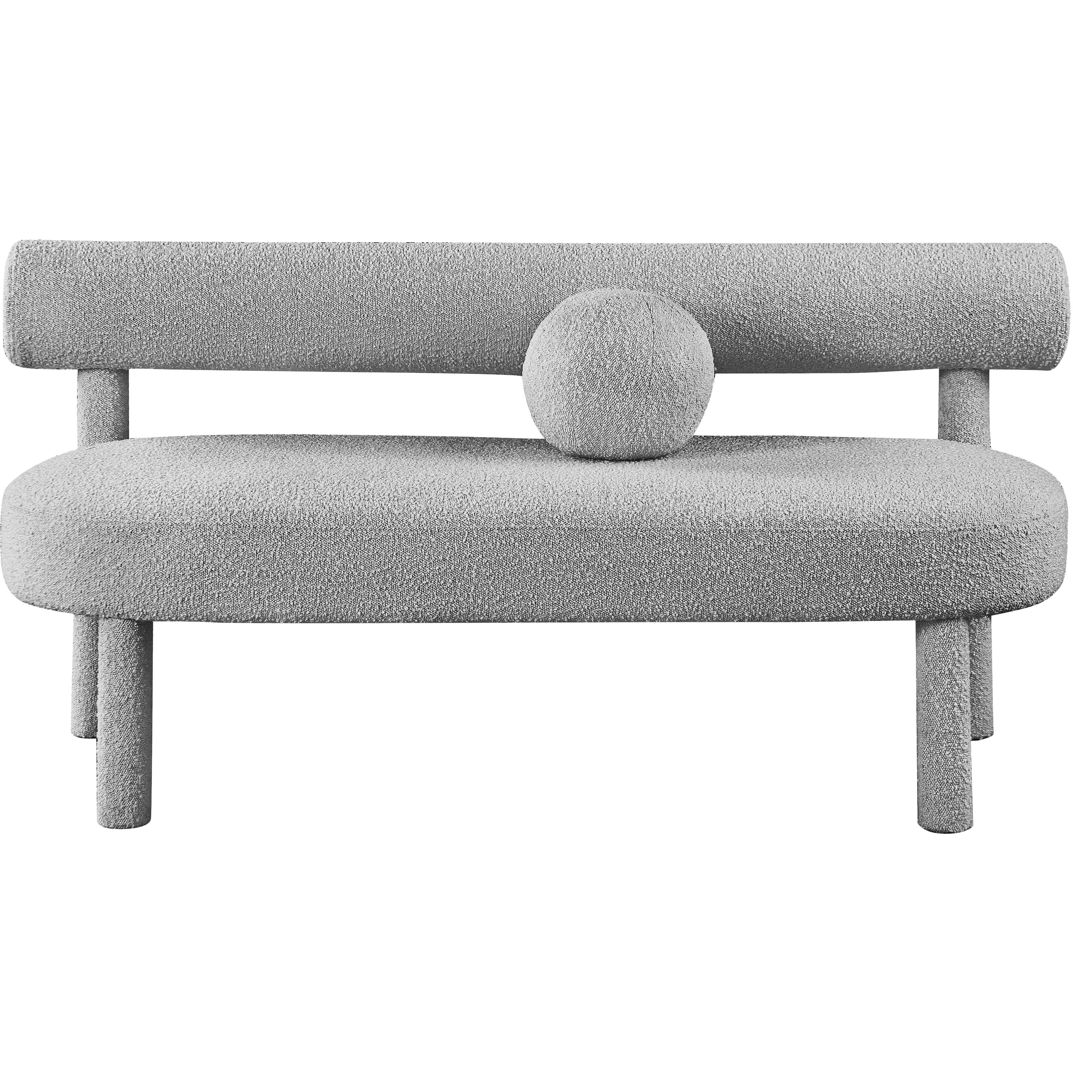Meridian Parlor Grey Boucle Fabric Bench