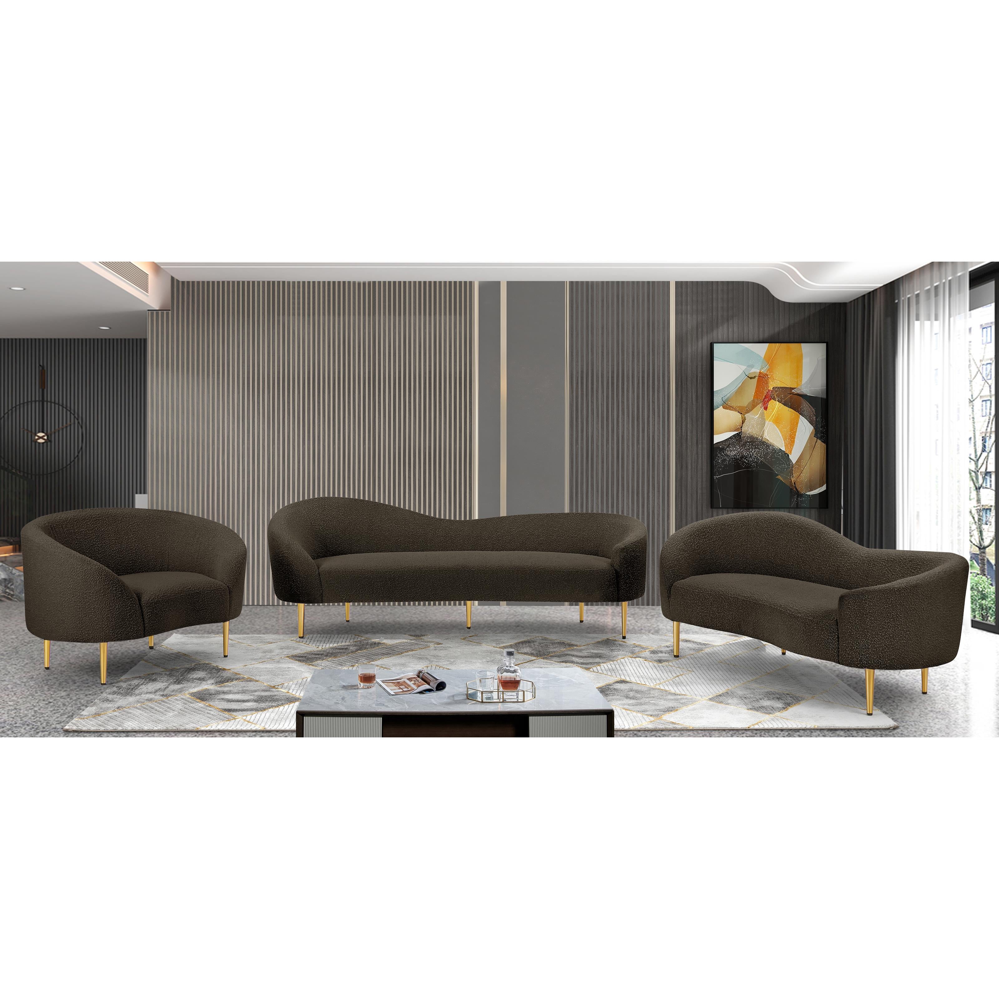 Meridian Ritz Brown Boucle Fabric Chair