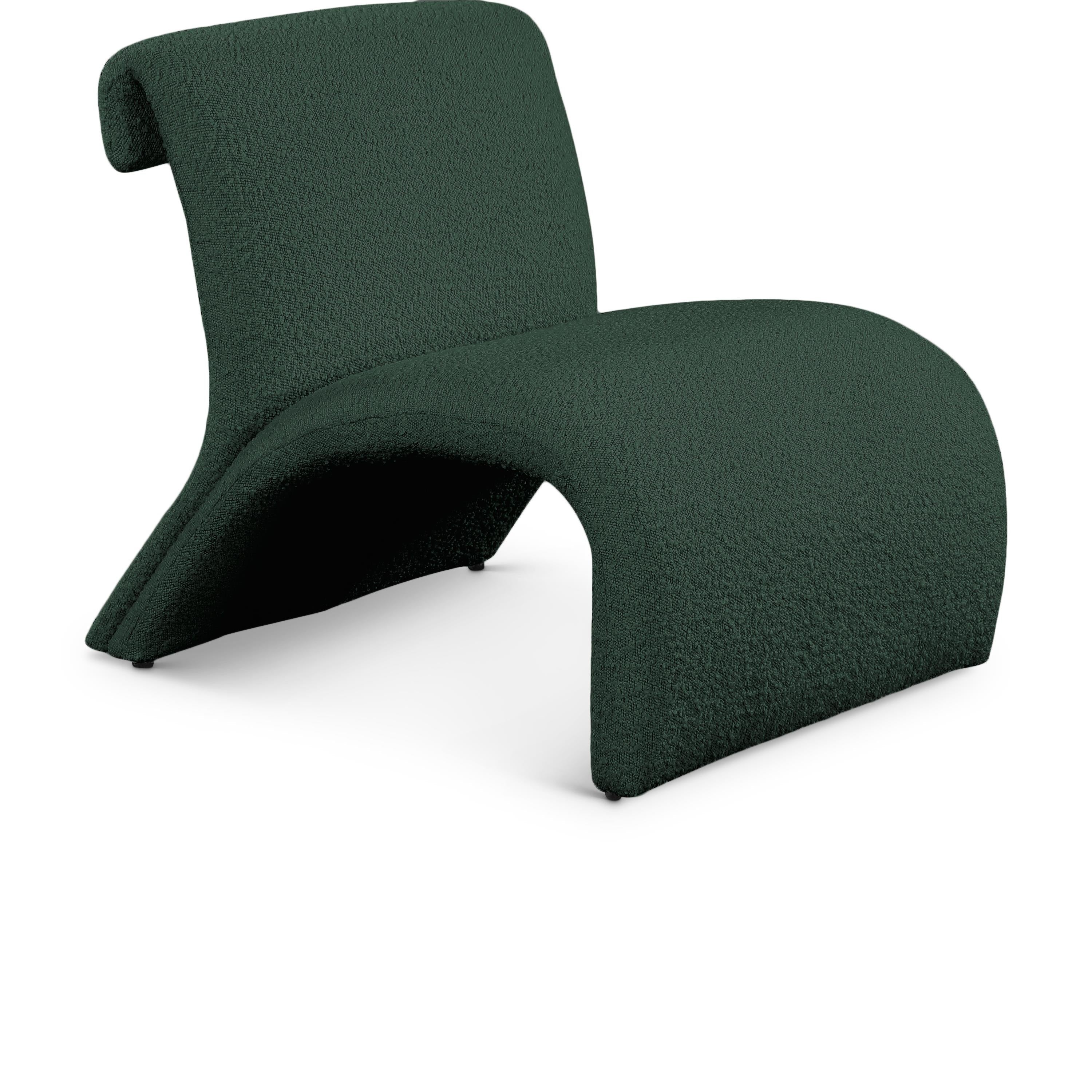 Meridian Mulberry Green Boucle Fabric Accent Chair