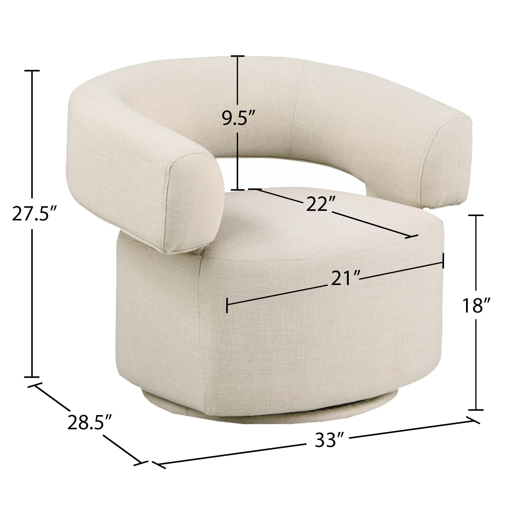 Meridian Niya Beige Linen Textured Fabric Swivel Accent Chair