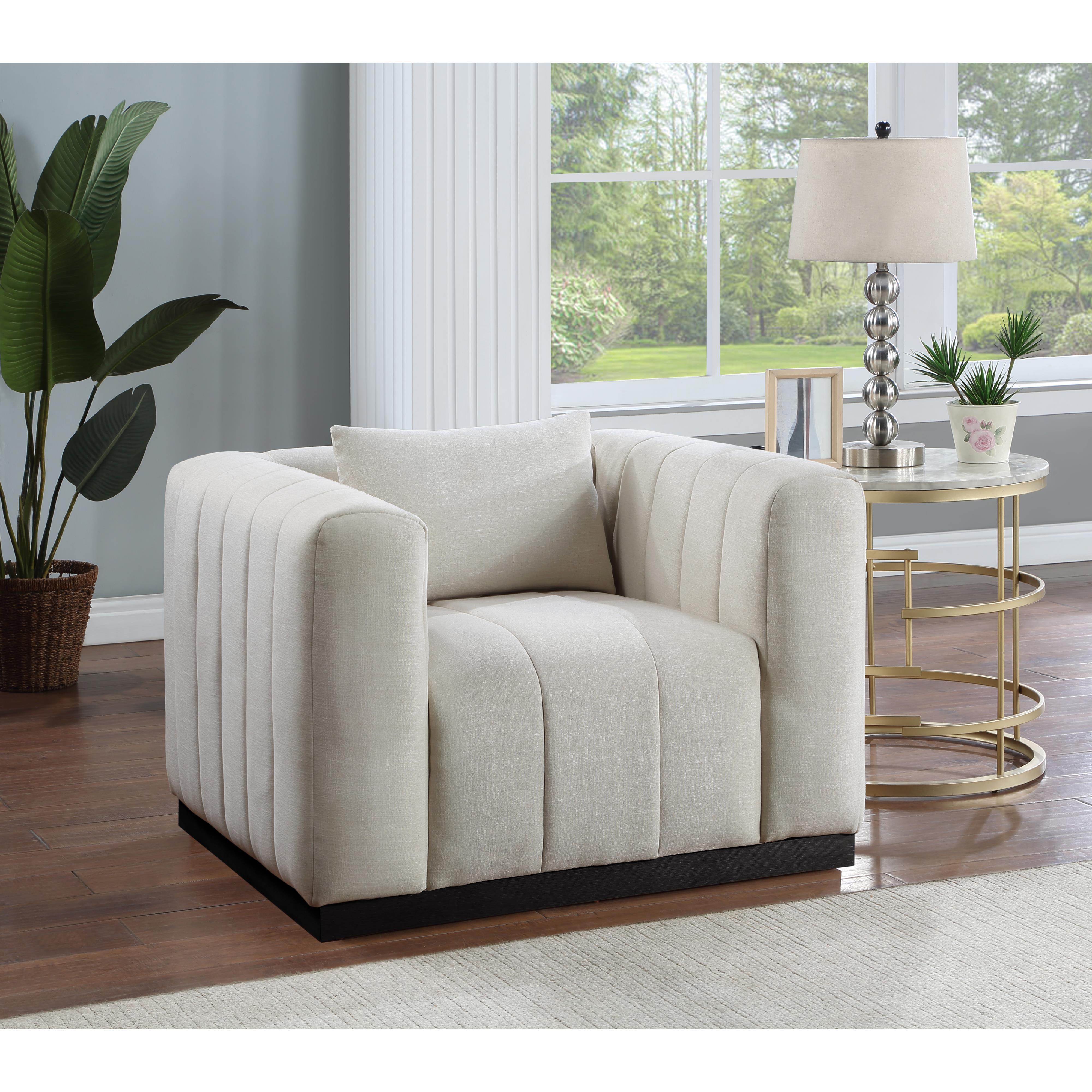 Meridian Lucia Beige Linen Textured Fabric Chair