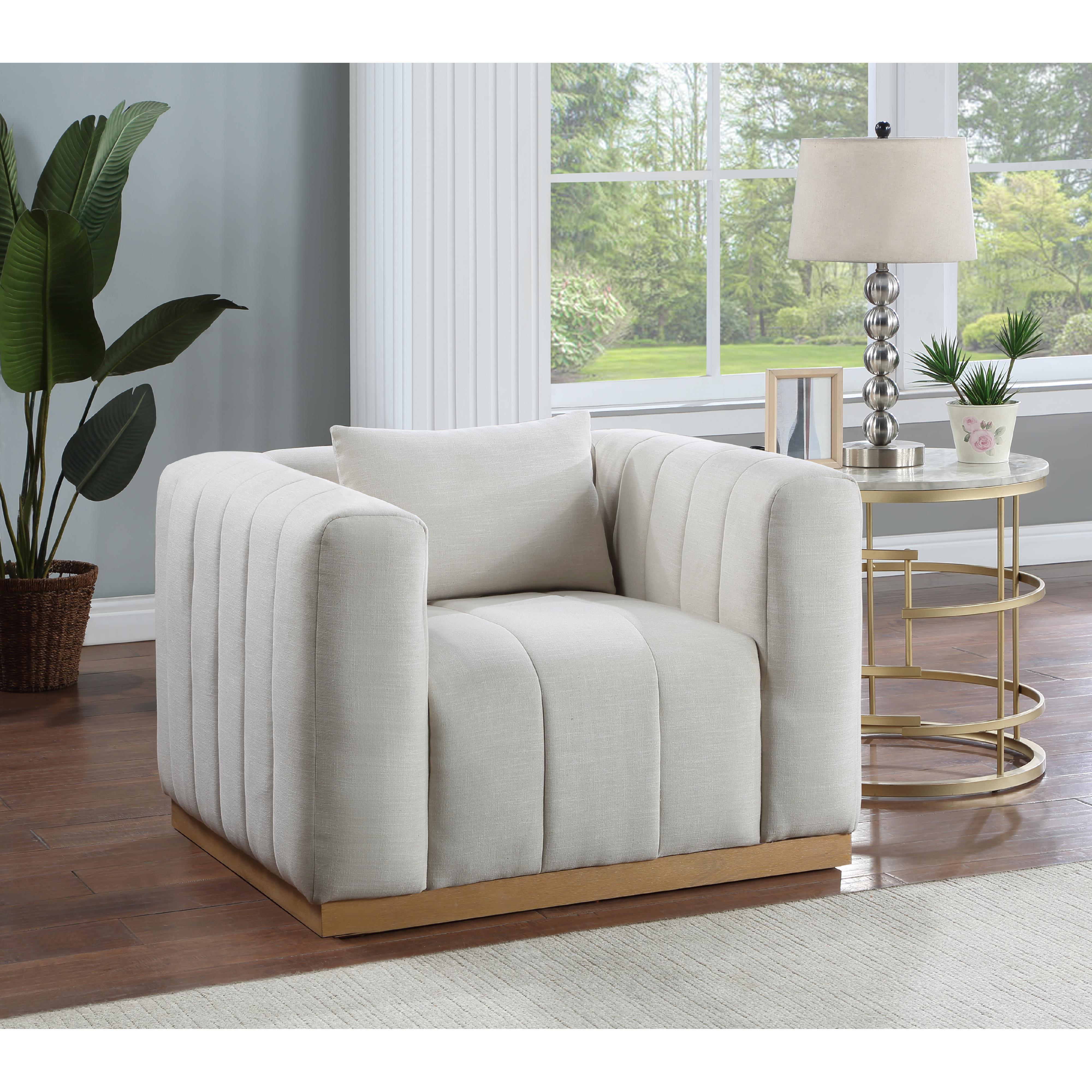 Meridian Lucia Cream Linen Textured Fabric Chair