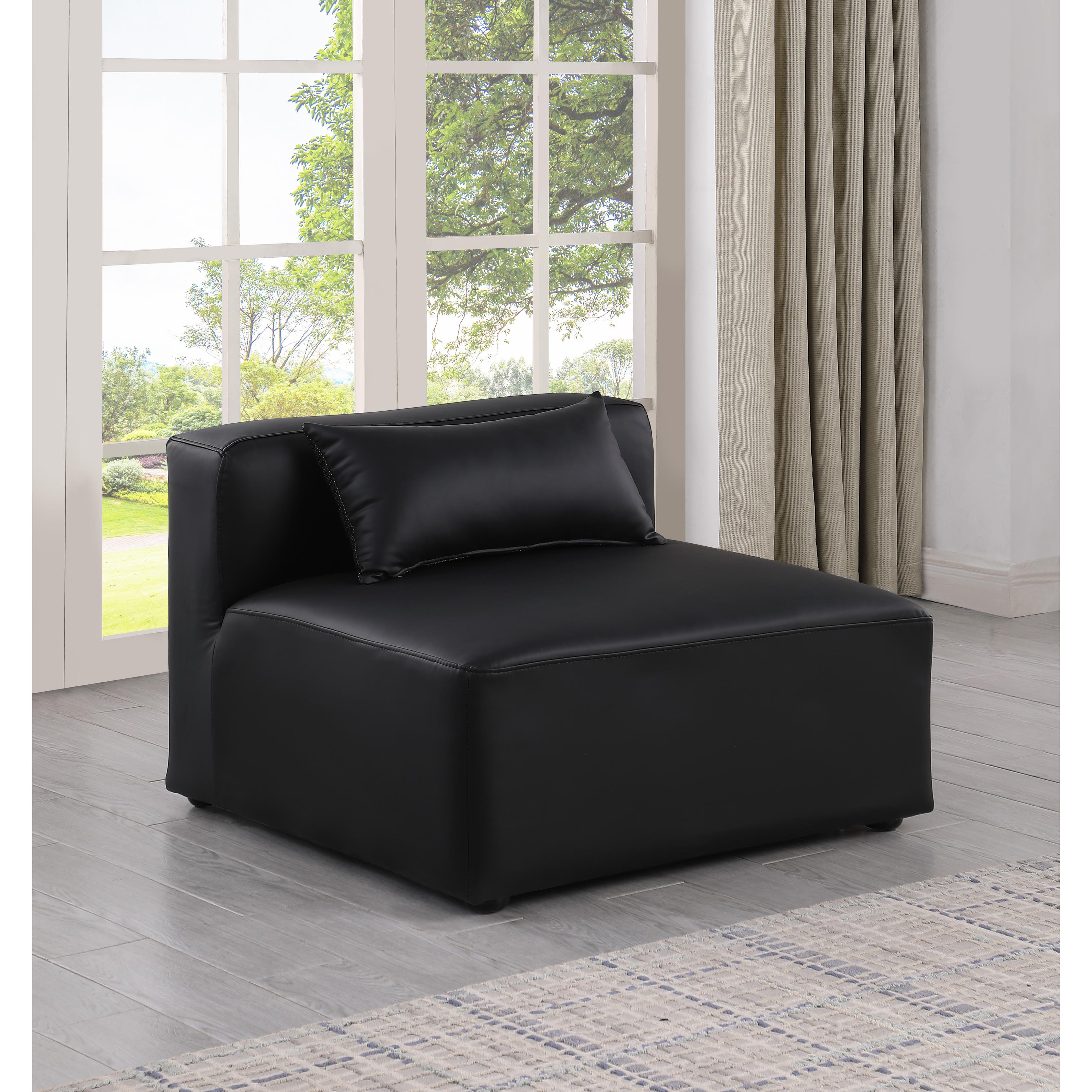 Meridian Cube Black Vegan Leather Armless Chair