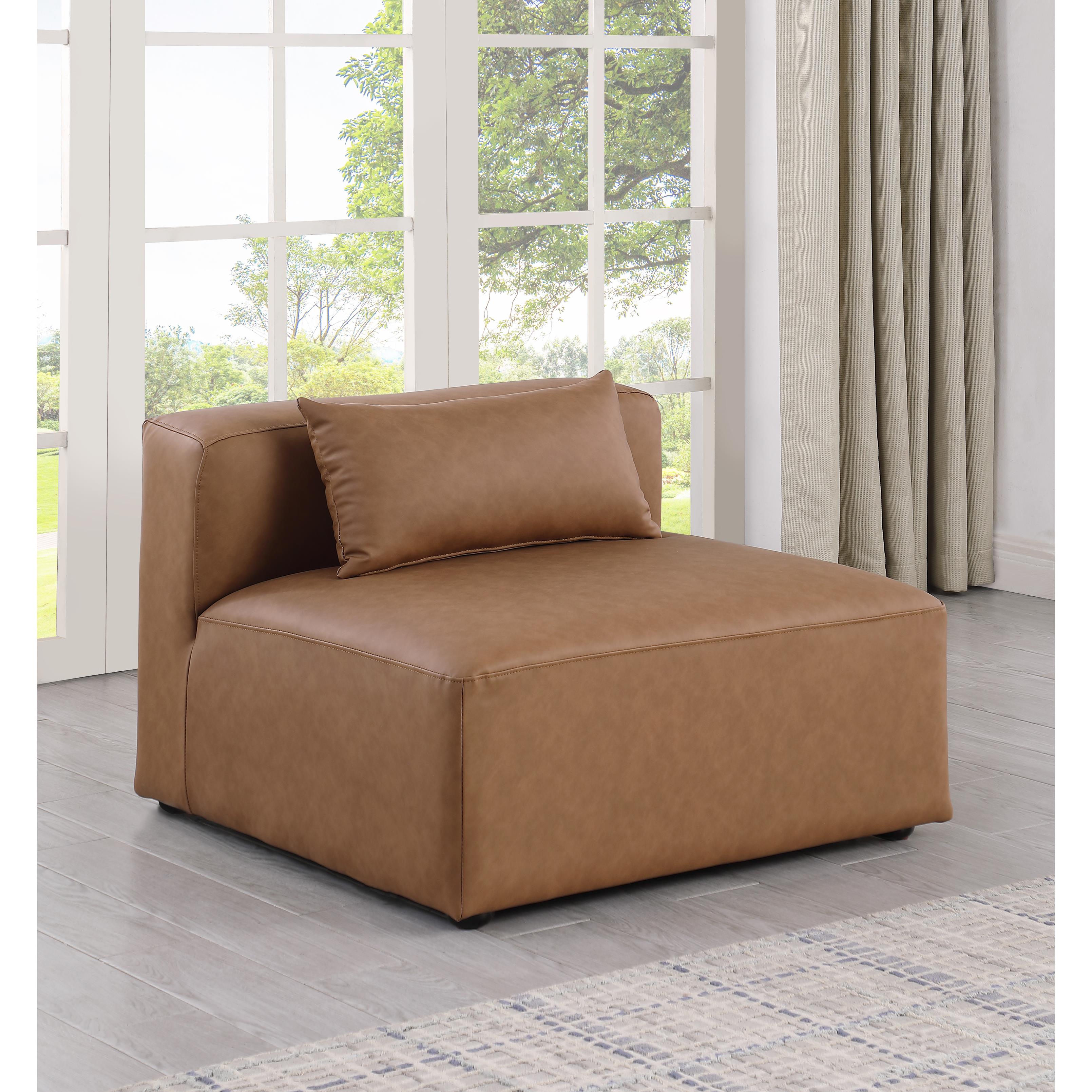 Meridian Cube Brown Vegan Leather Armless Chair