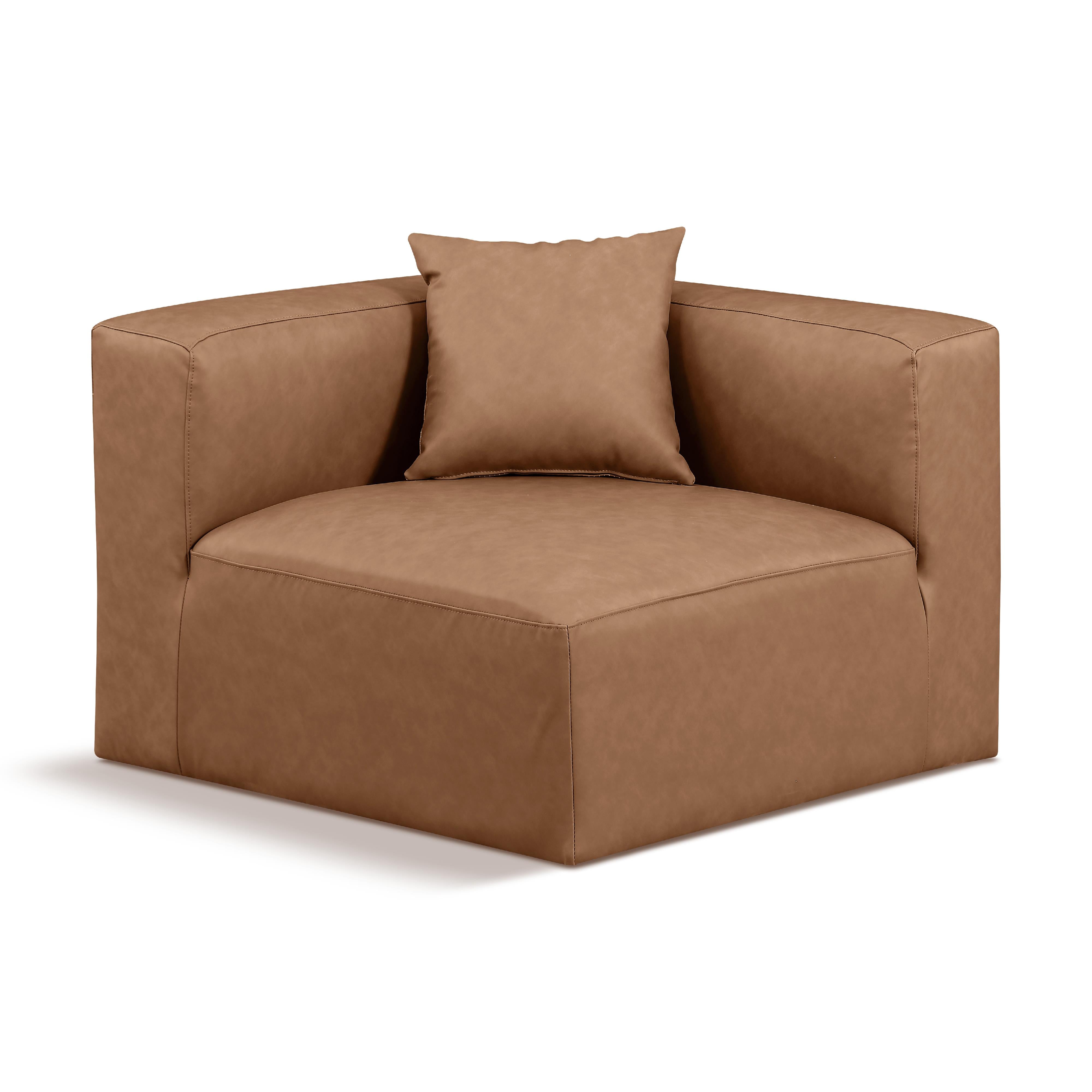 Meridian Cube Brown Vegan Leather Corner Chair
