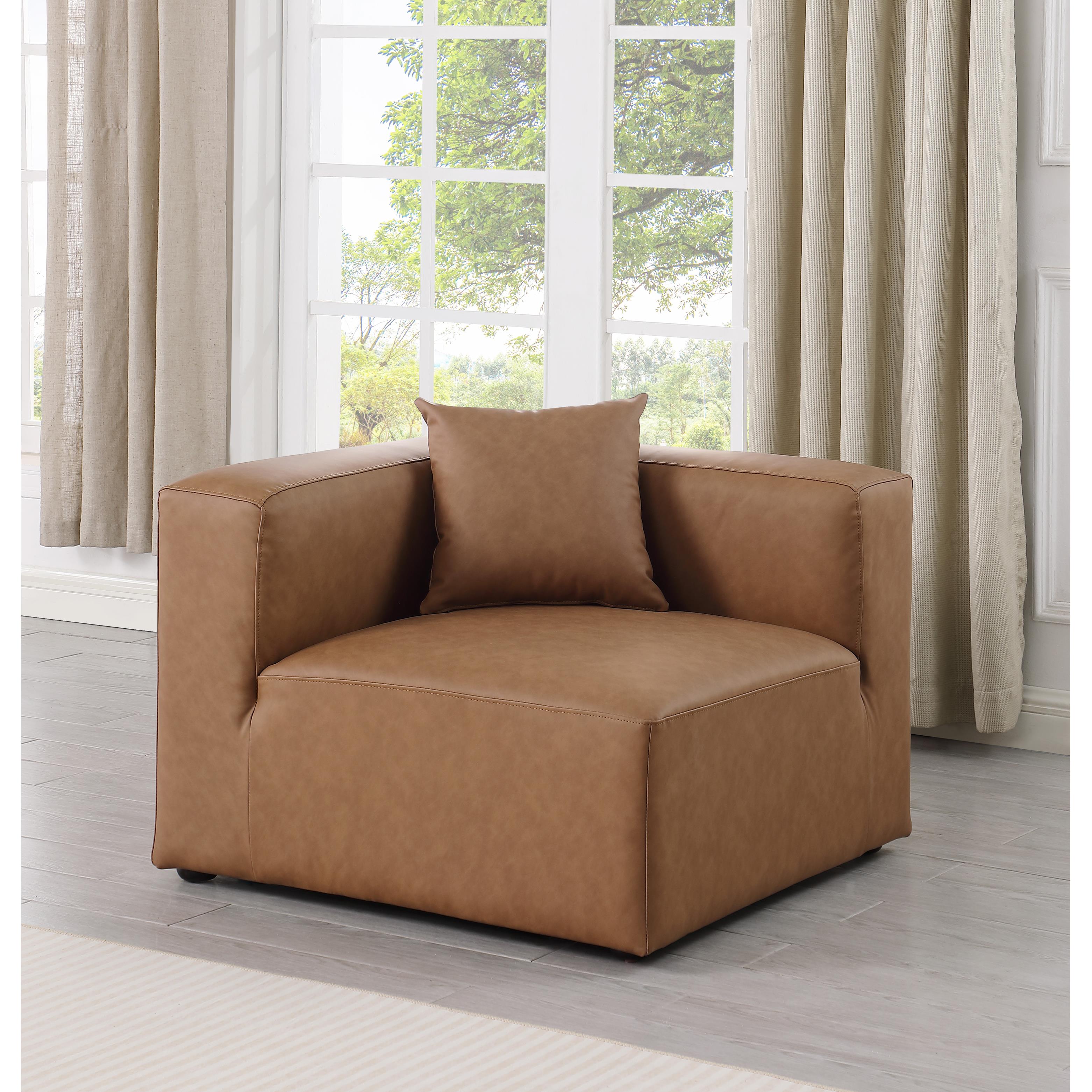 Meridian Cube Brown Vegan Leather Corner Chair