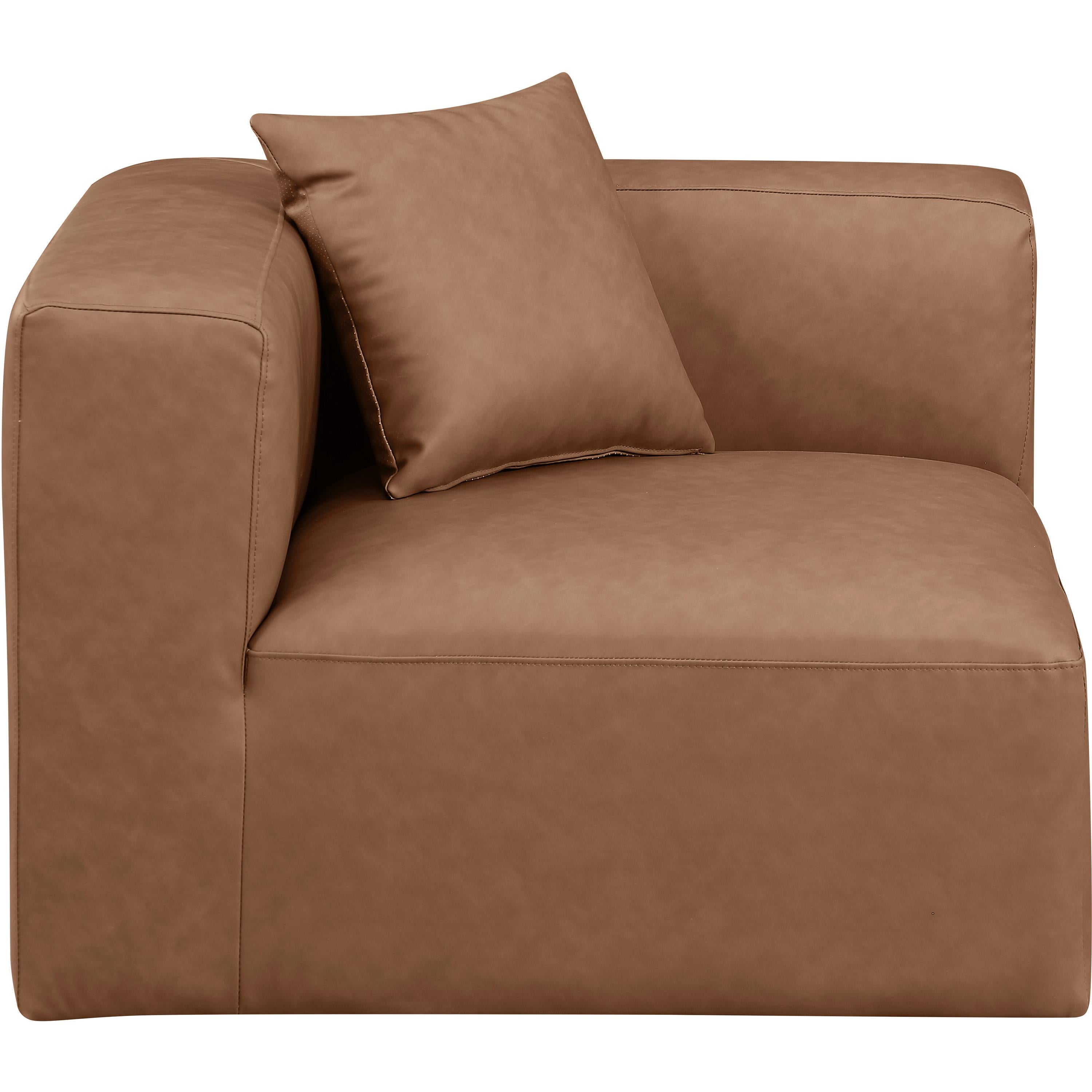 Meridian Cube Brown Vegan Leather Corner Chair