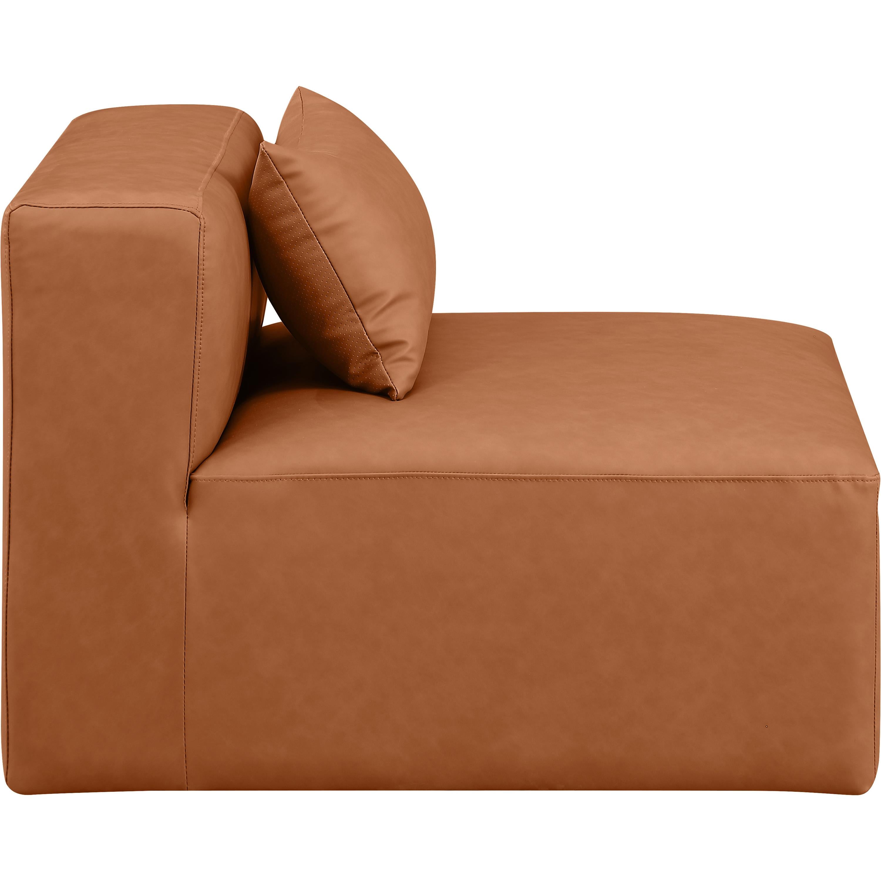 Meridian Cube Cognac Vegan Leather Armless Chair