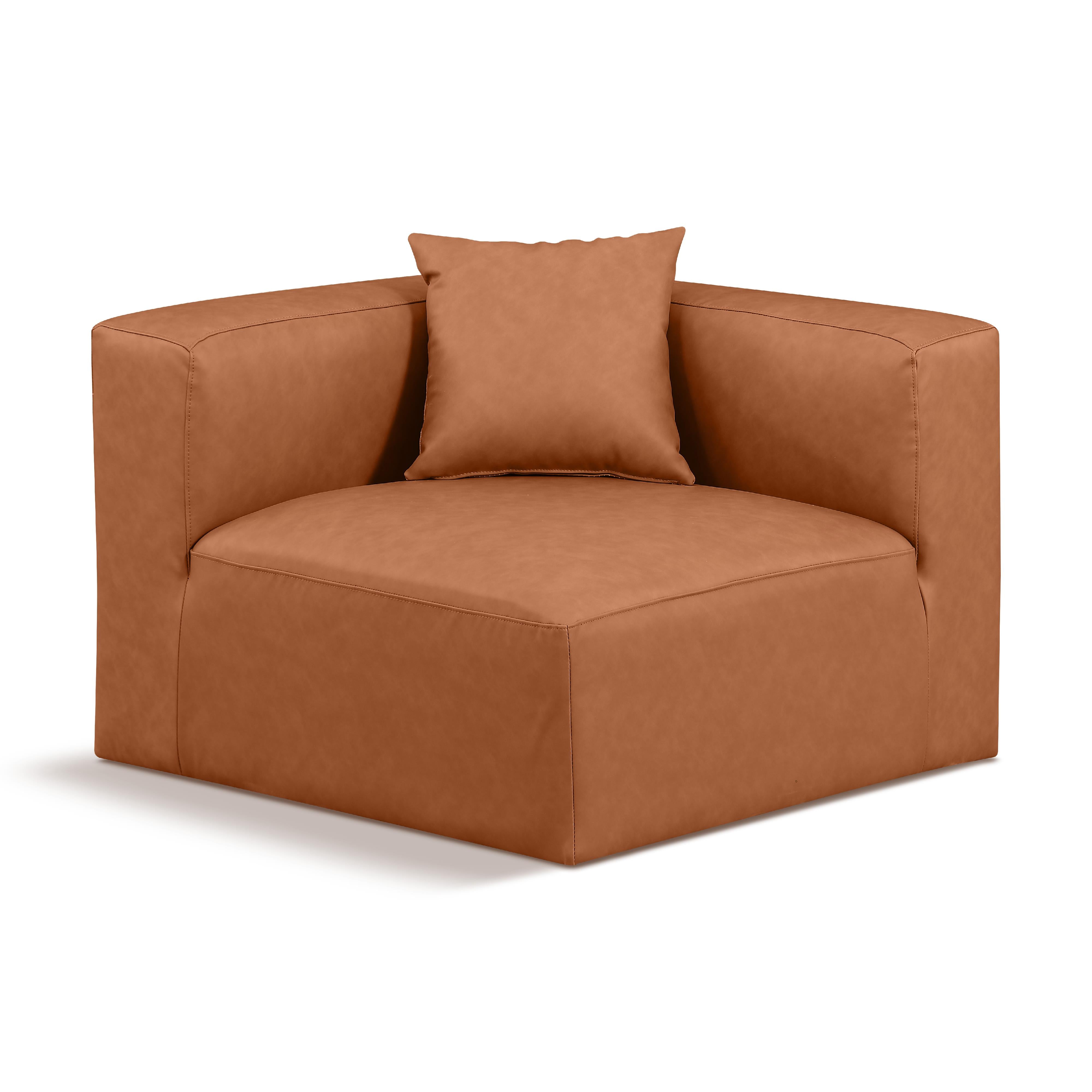 Meridian Cube Cognac Vegan Leather Corner Chair