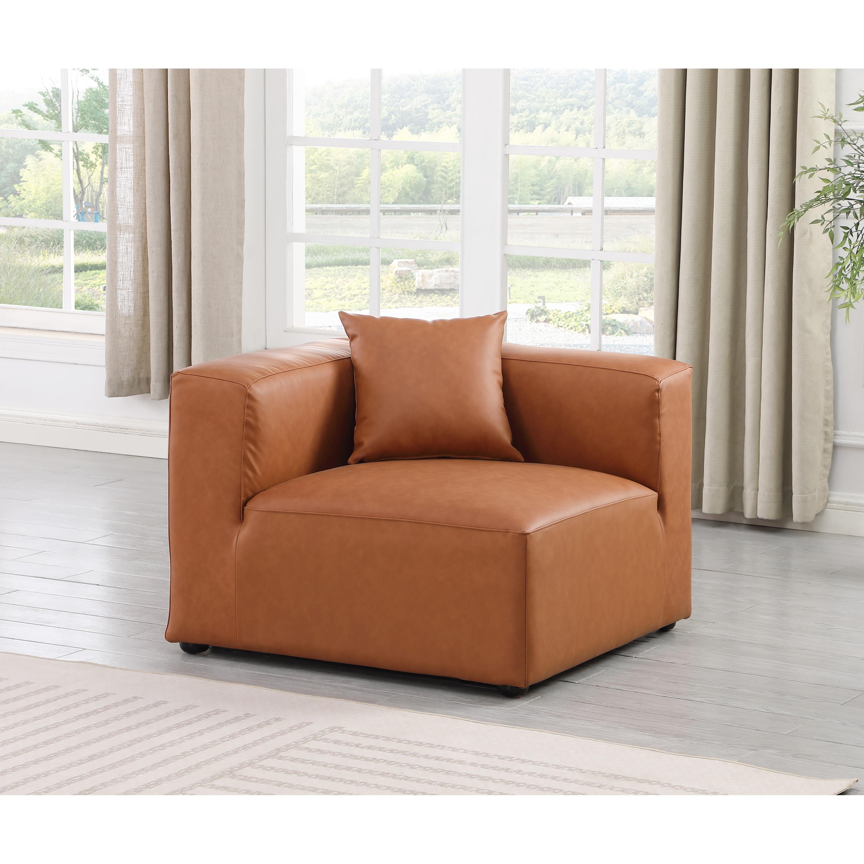 Meridian Cube Cognac Vegan Leather Corner Chair