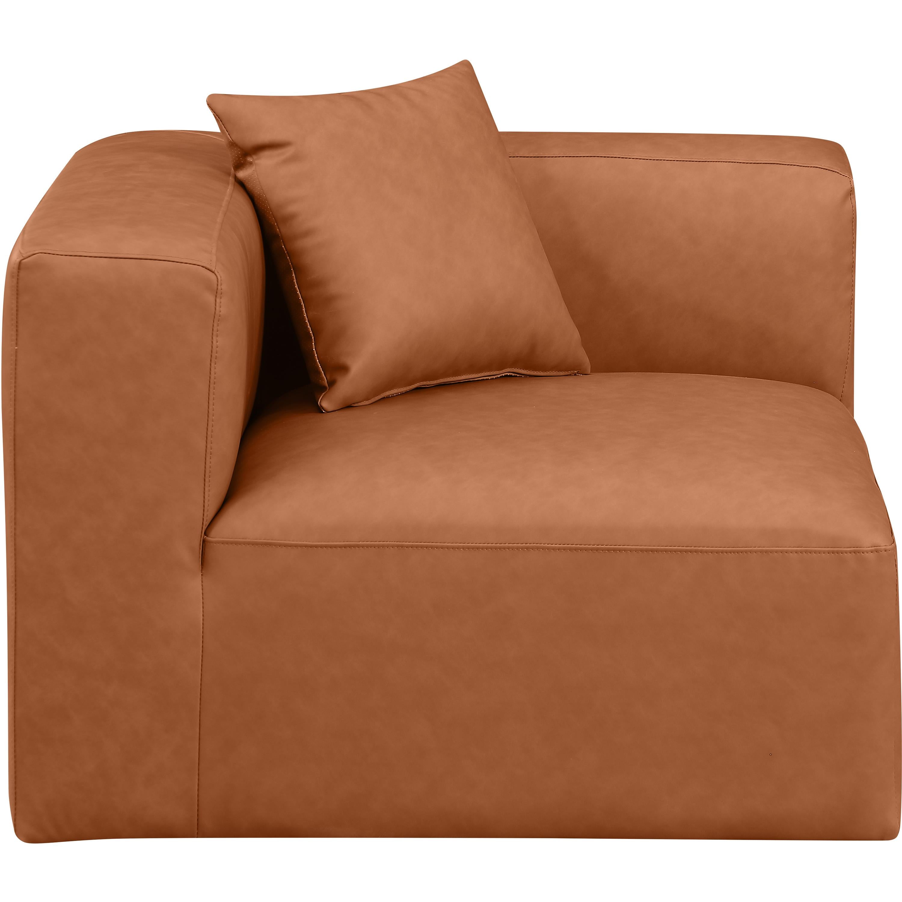 Meridian Cube Cognac Vegan Leather Corner Chair