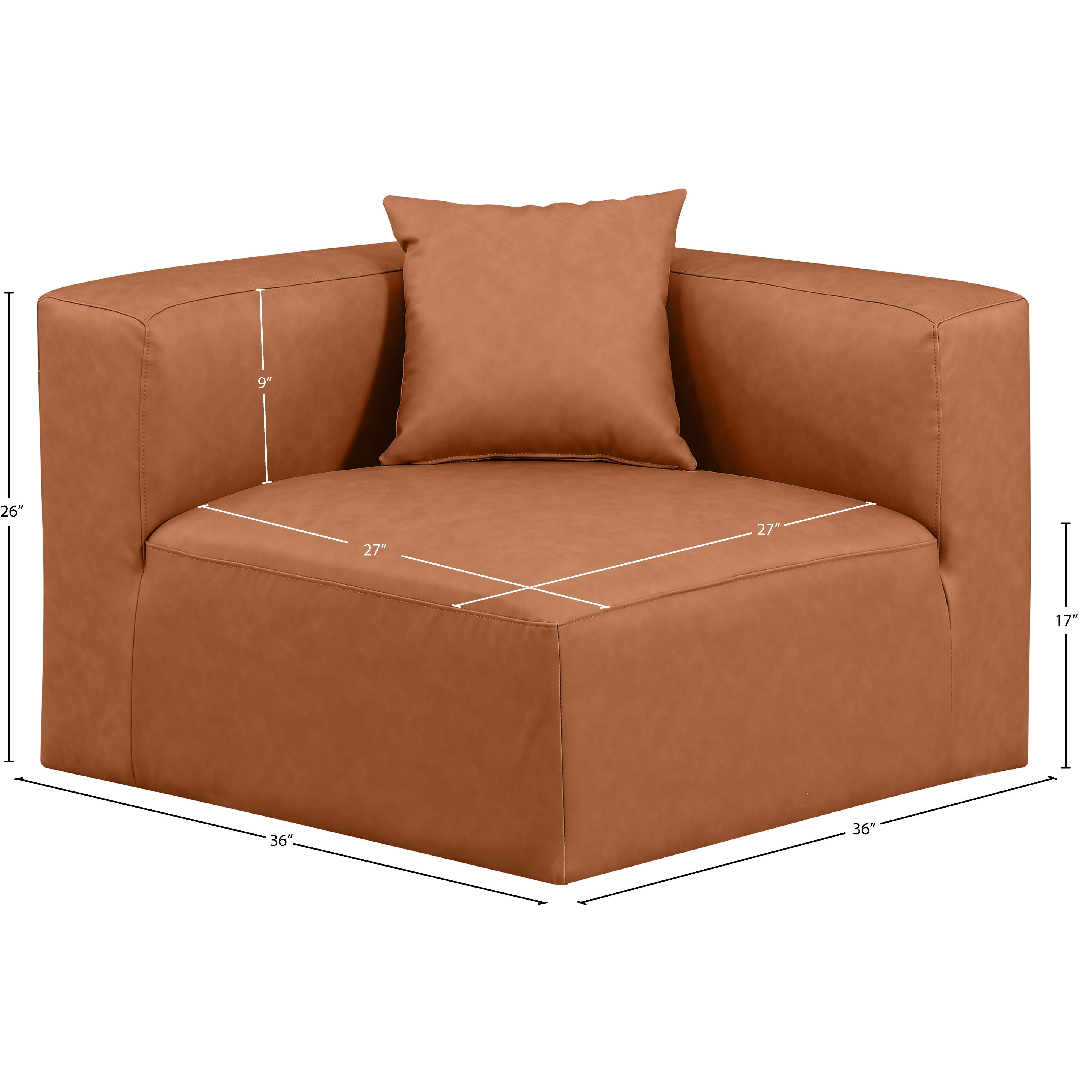 Meridian Cube Cognac Vegan Leather Corner Chair