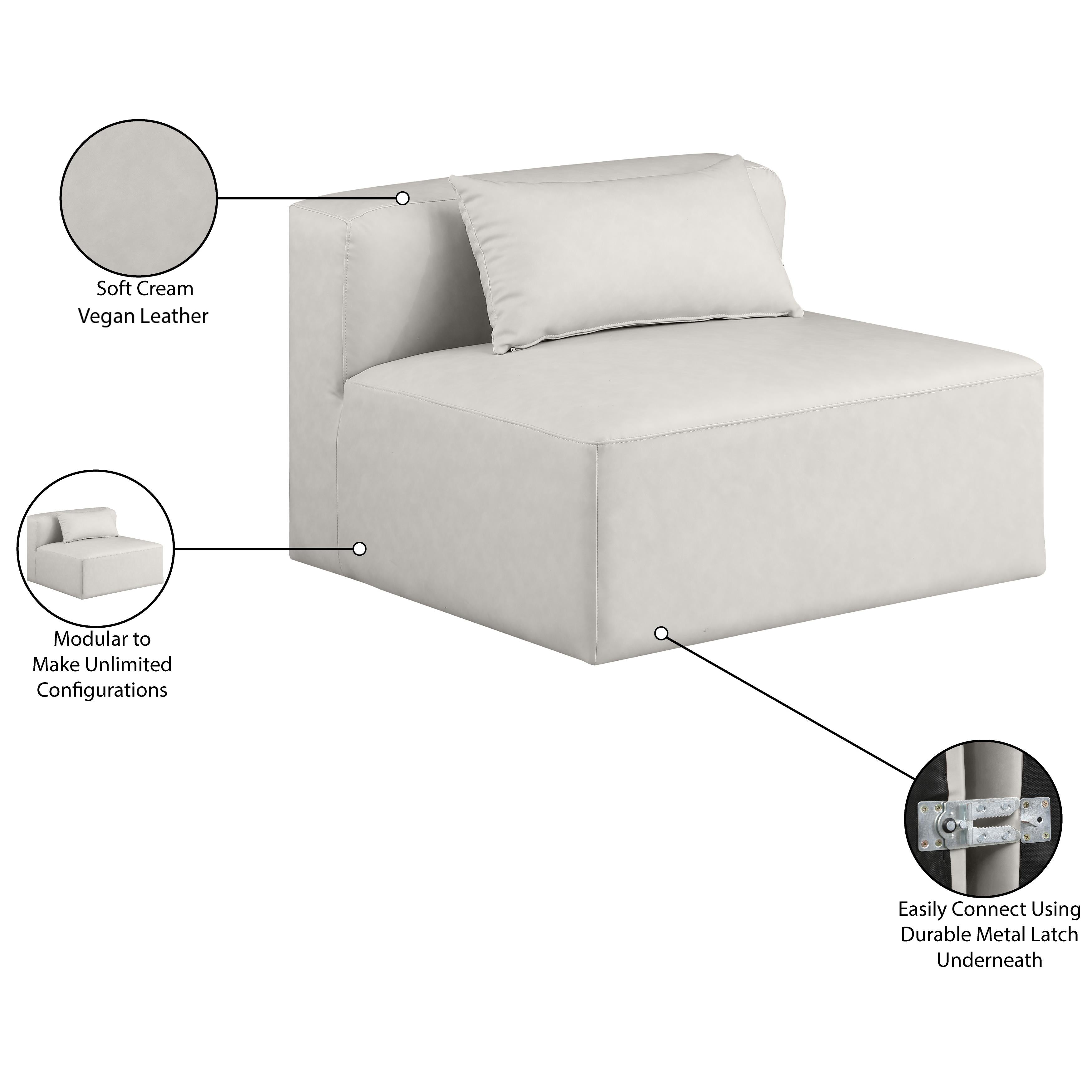 Meridian Cube Cream Vegan Leather Armless Chair