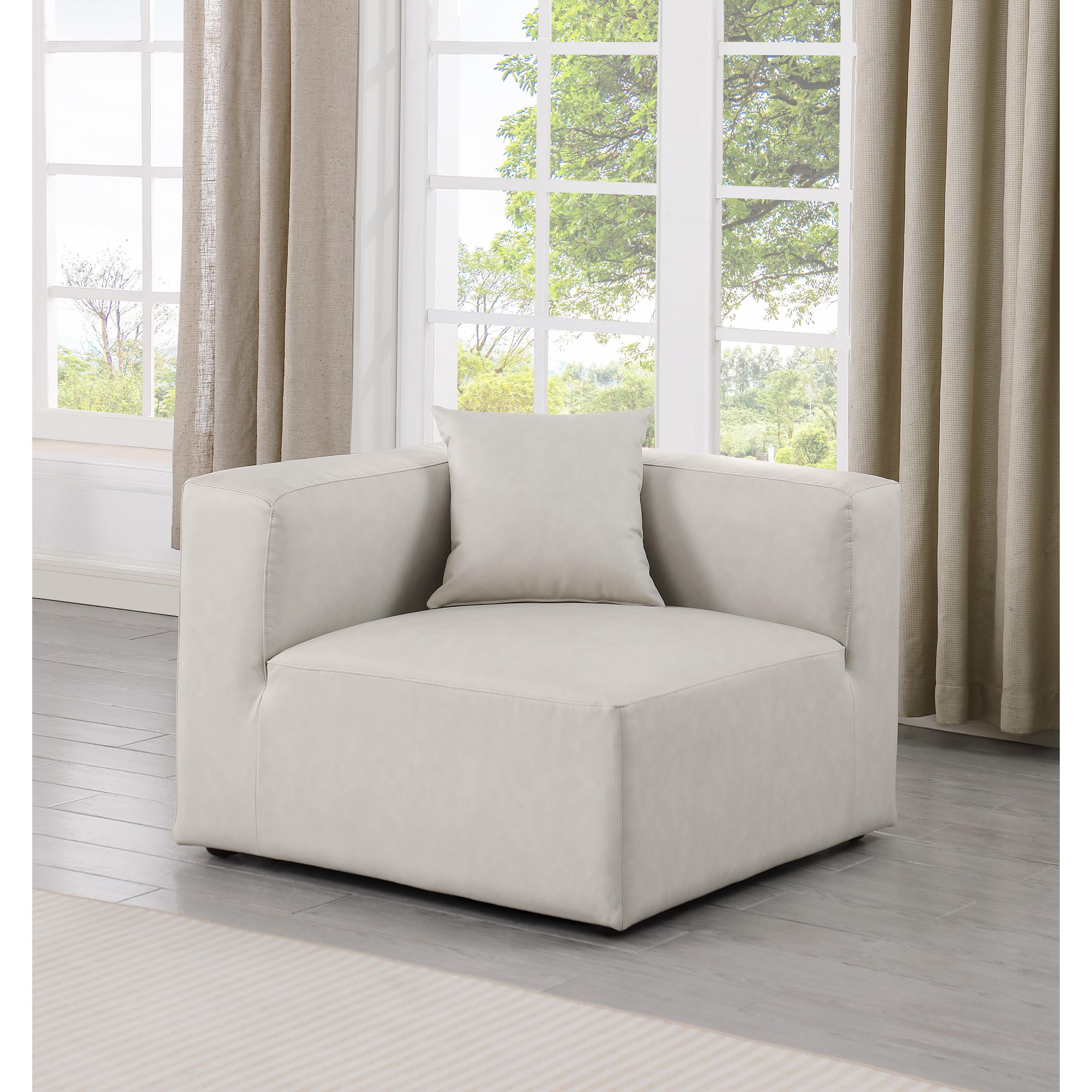 Meridian Cube Cream Vegan Leather Corner Chair