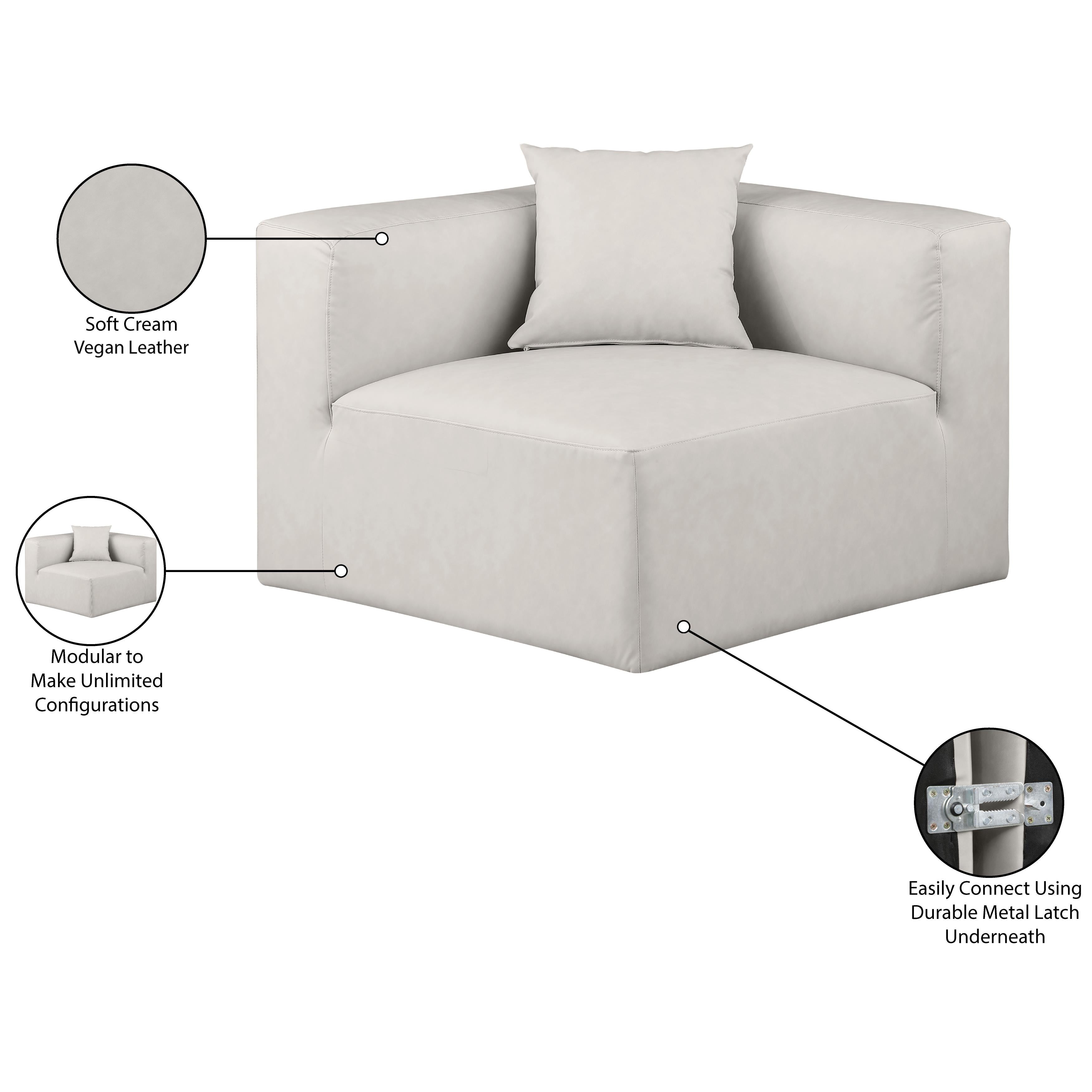 Meridian Cube Cream Vegan Leather Corner Chair