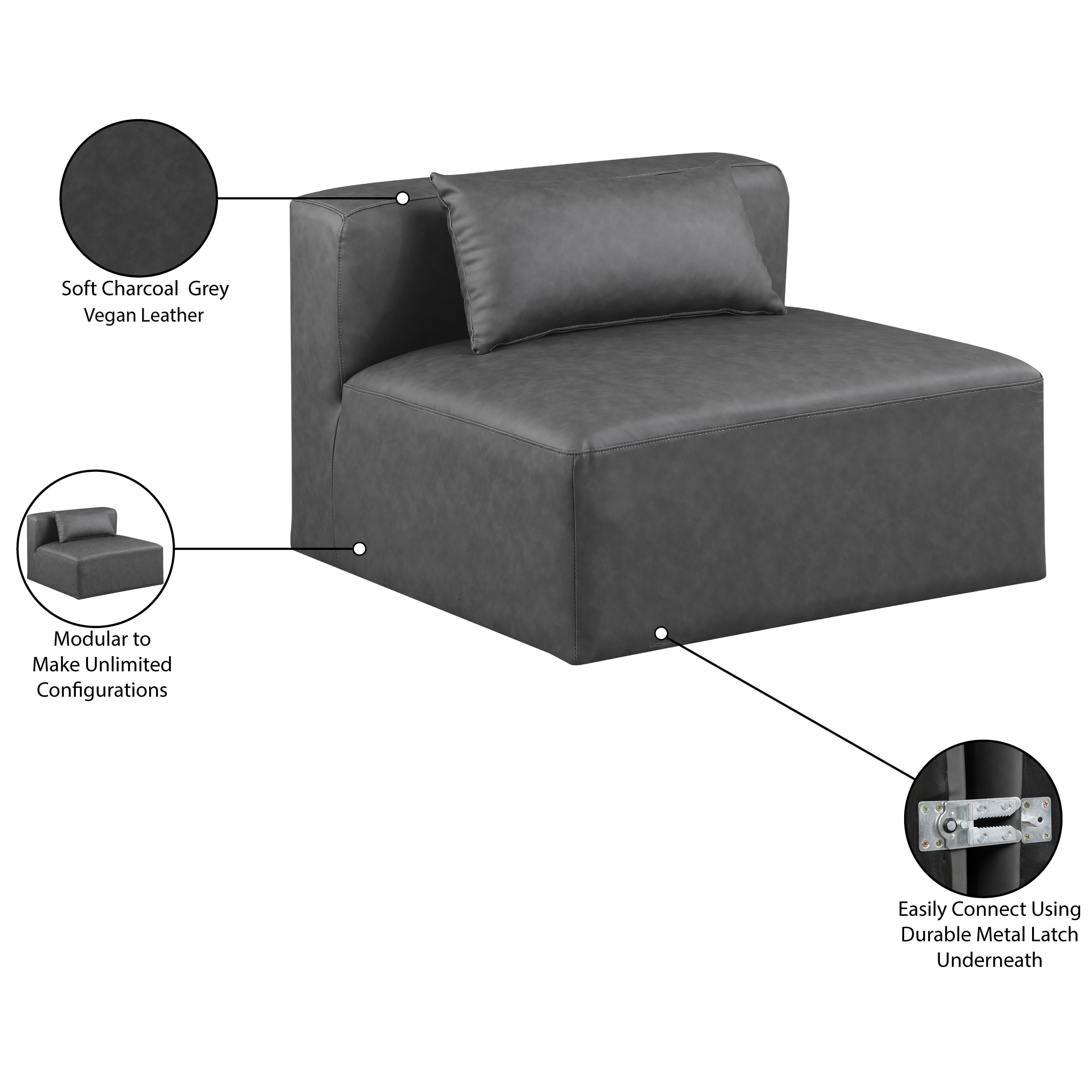 Meridian Cube Charcoal Grey Vegan Leather Armless Chair