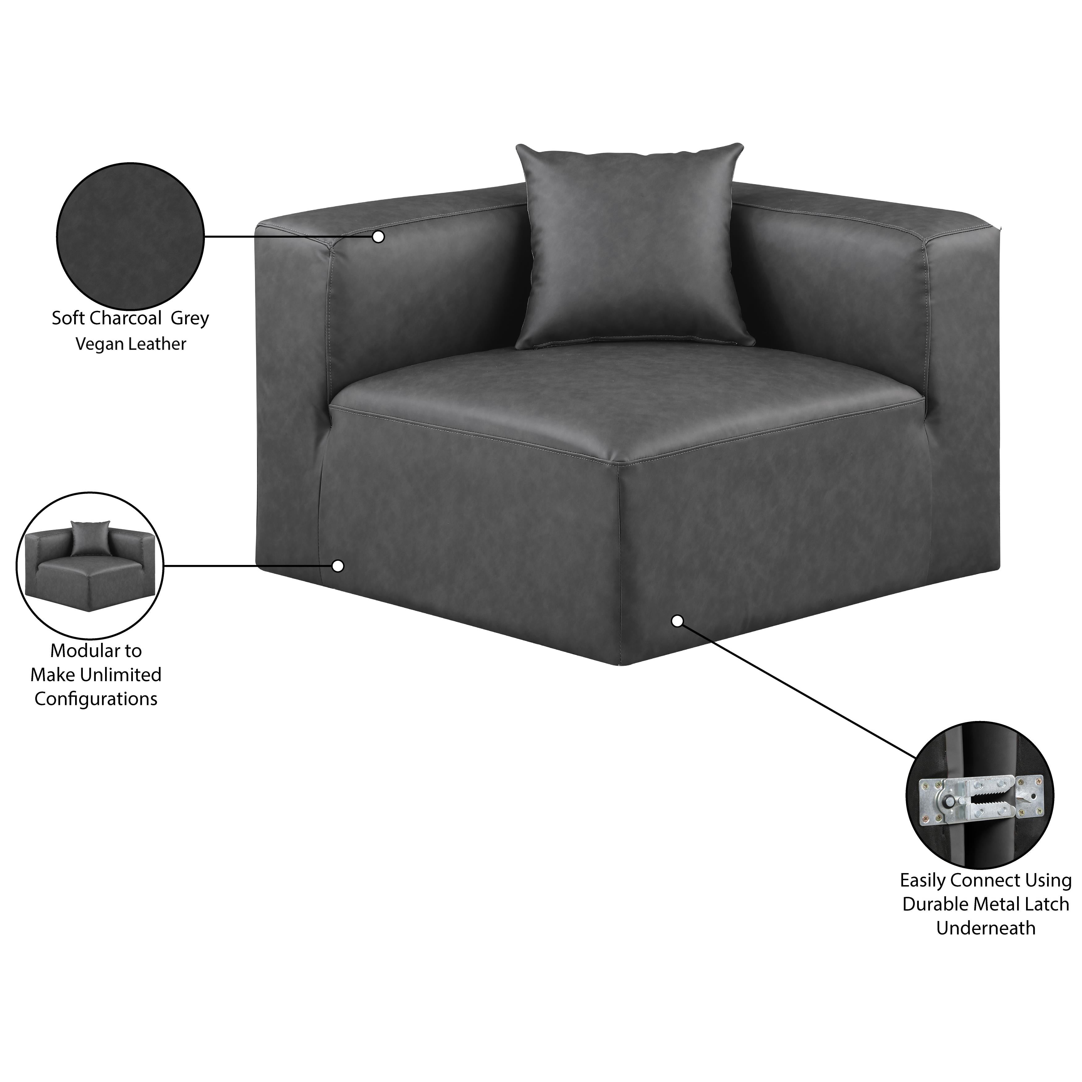 Meridian Cube Charcoal Grey Vegan Leather Corner Chair