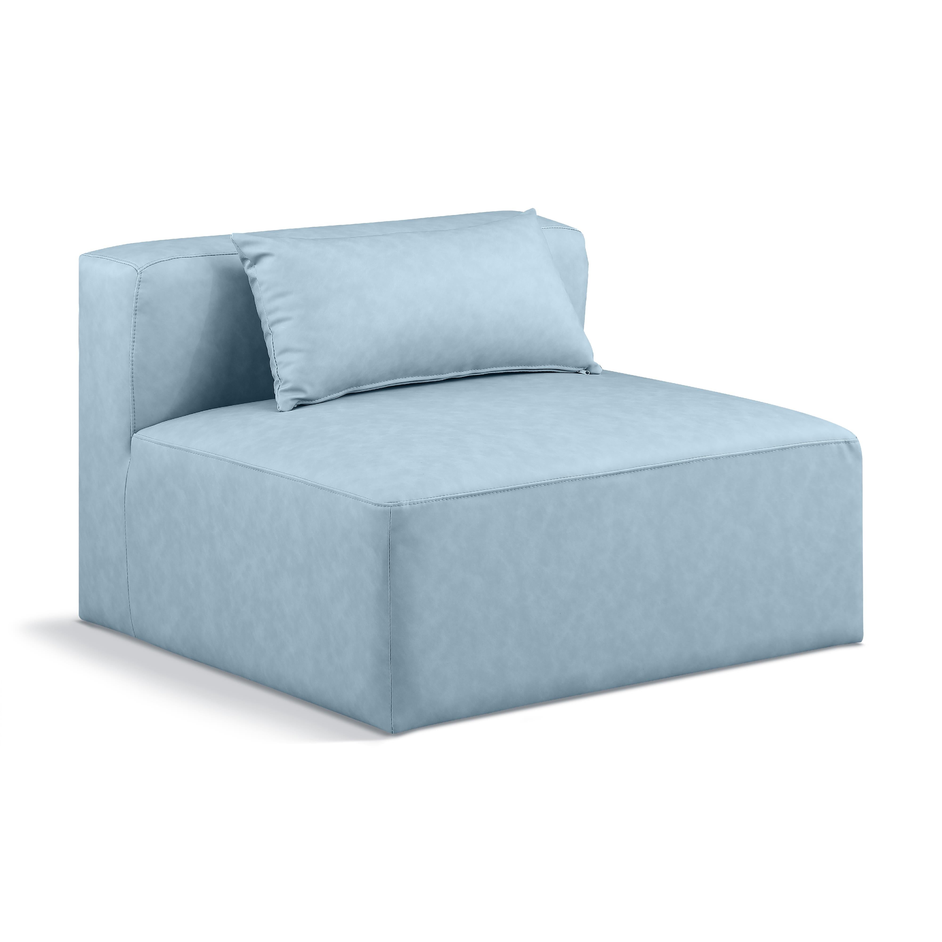 Meridian Cube Light Blue Vegan Leather Armless Chair