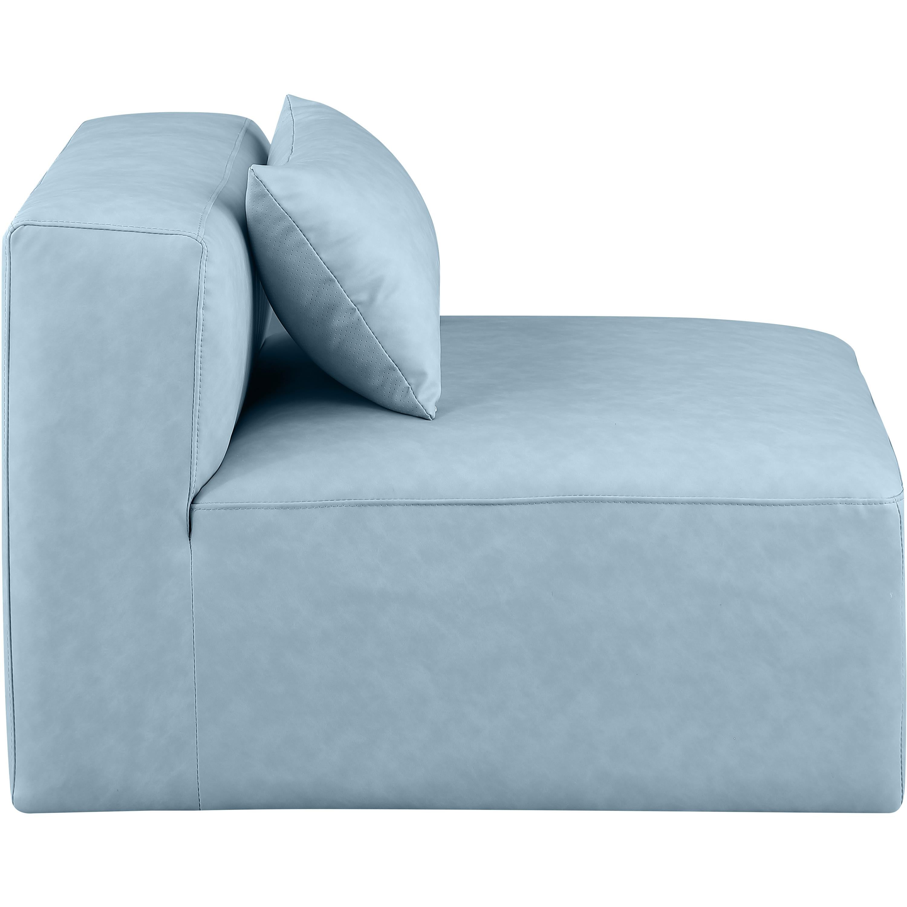 Meridian Cube Light Blue Vegan Leather Armless Chair