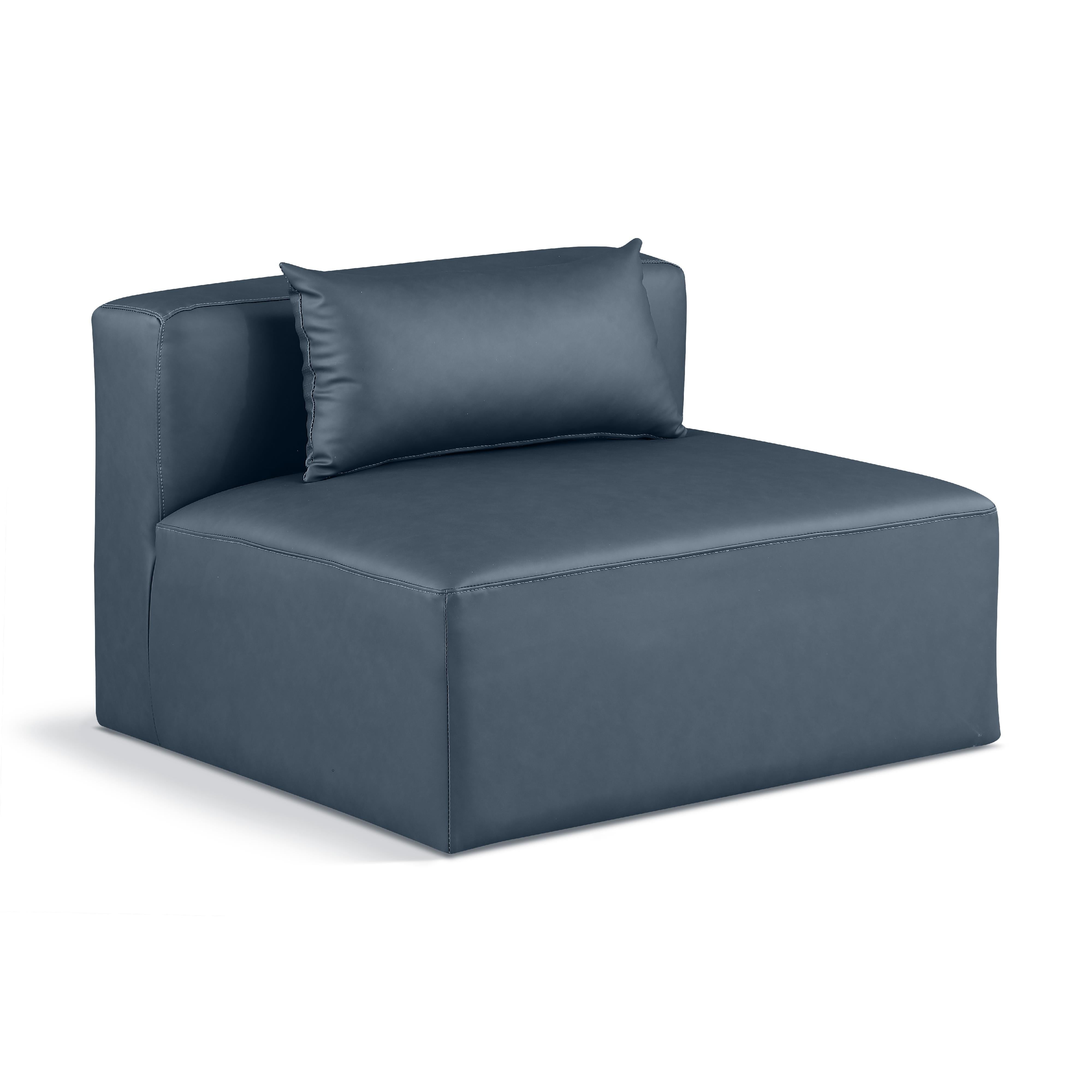 Meridian Cube Navy Blue Vegan Leather Armless Chair
