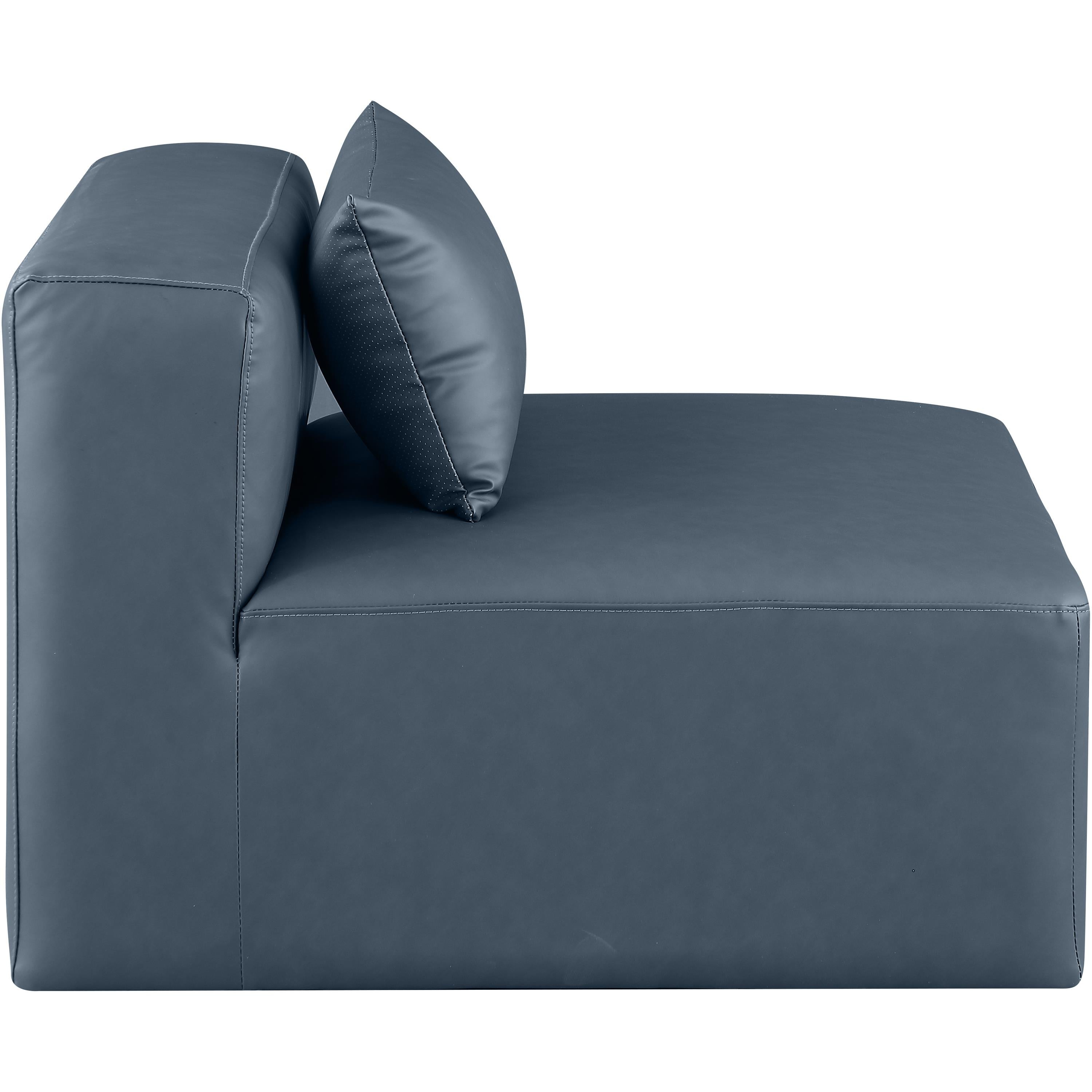 Meridian Cube Navy Blue Vegan Leather Armless Chair