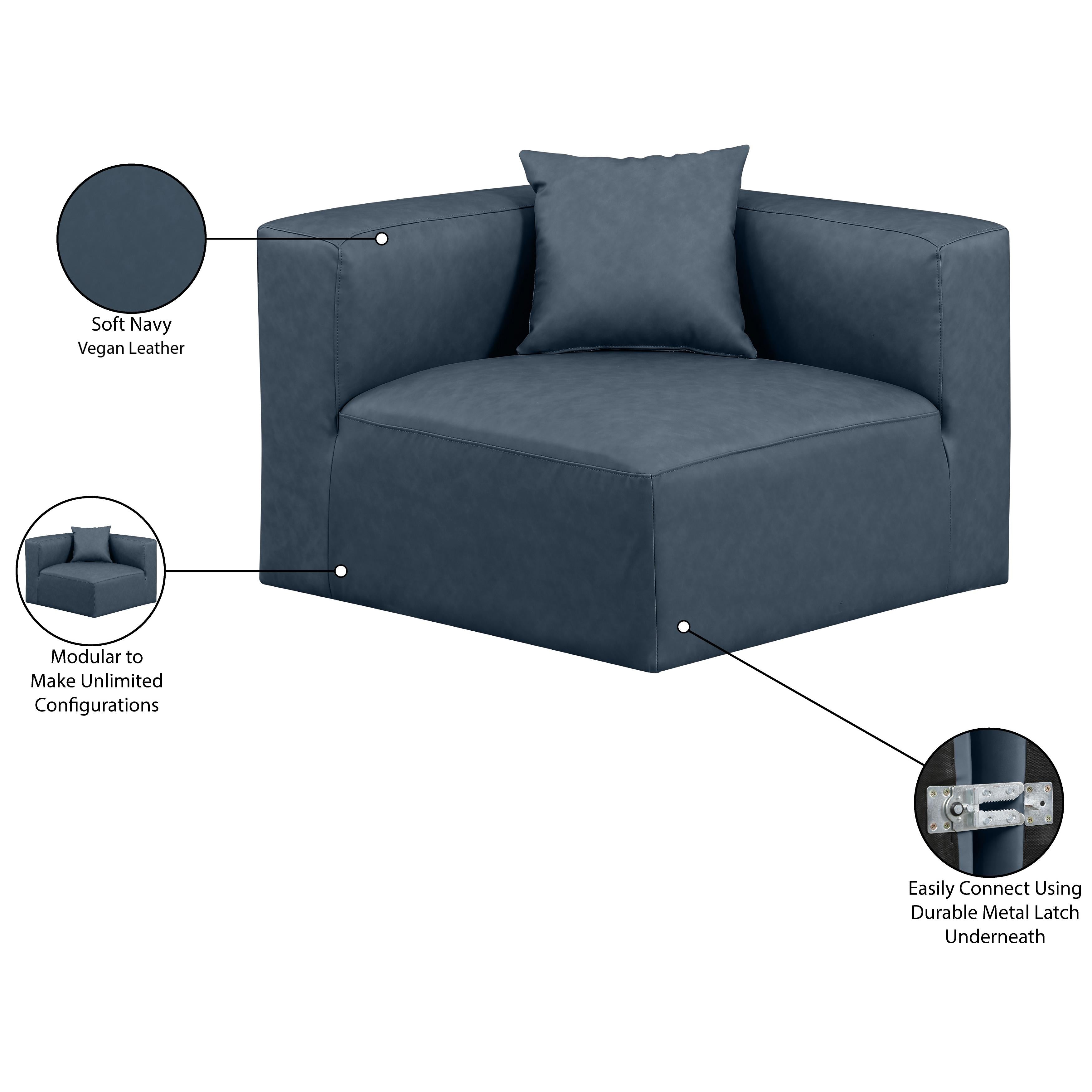 Meridian Cube Navy Blue Vegan Leather Corner Chair