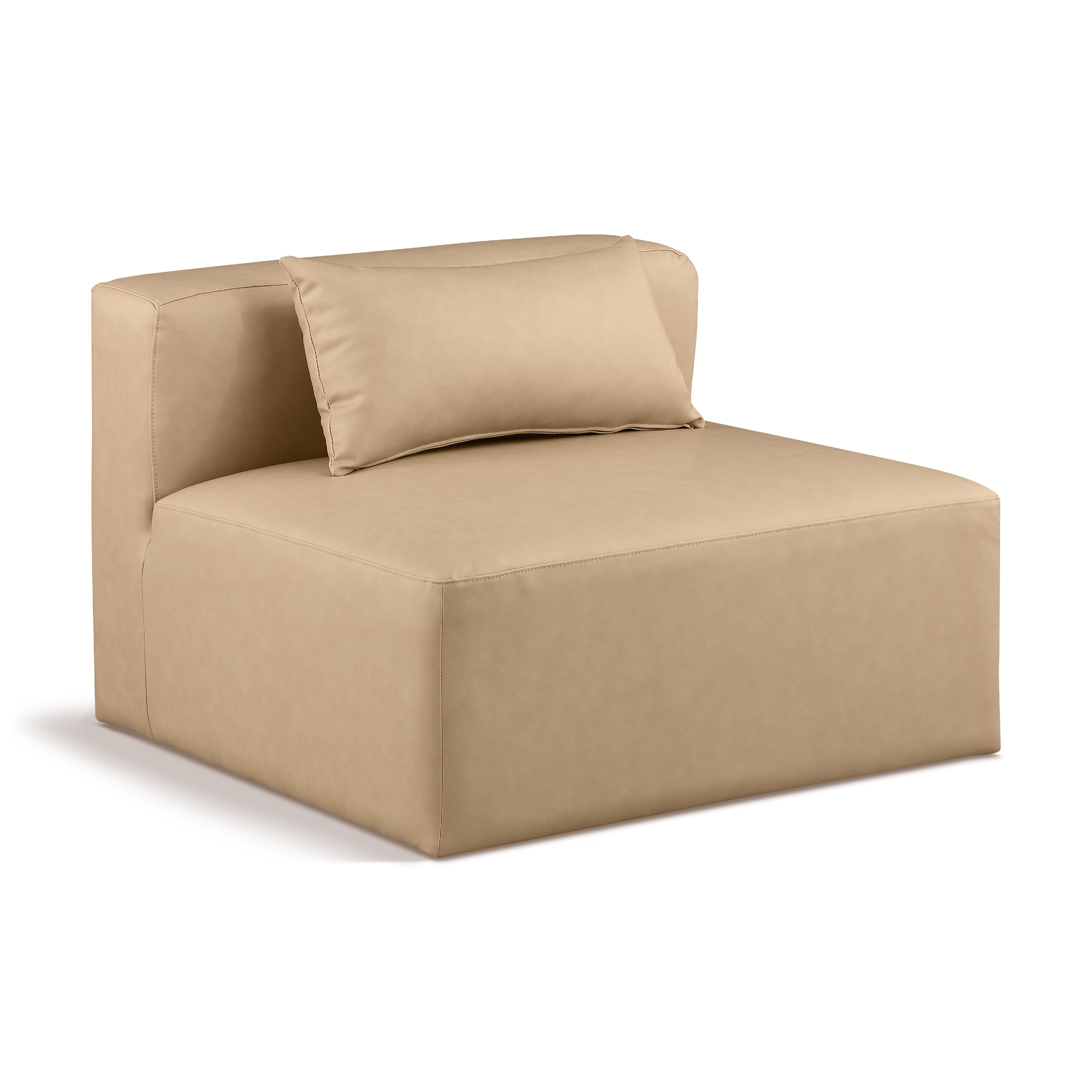 Meridian Cube Tan Vegan Leather Armless Chair