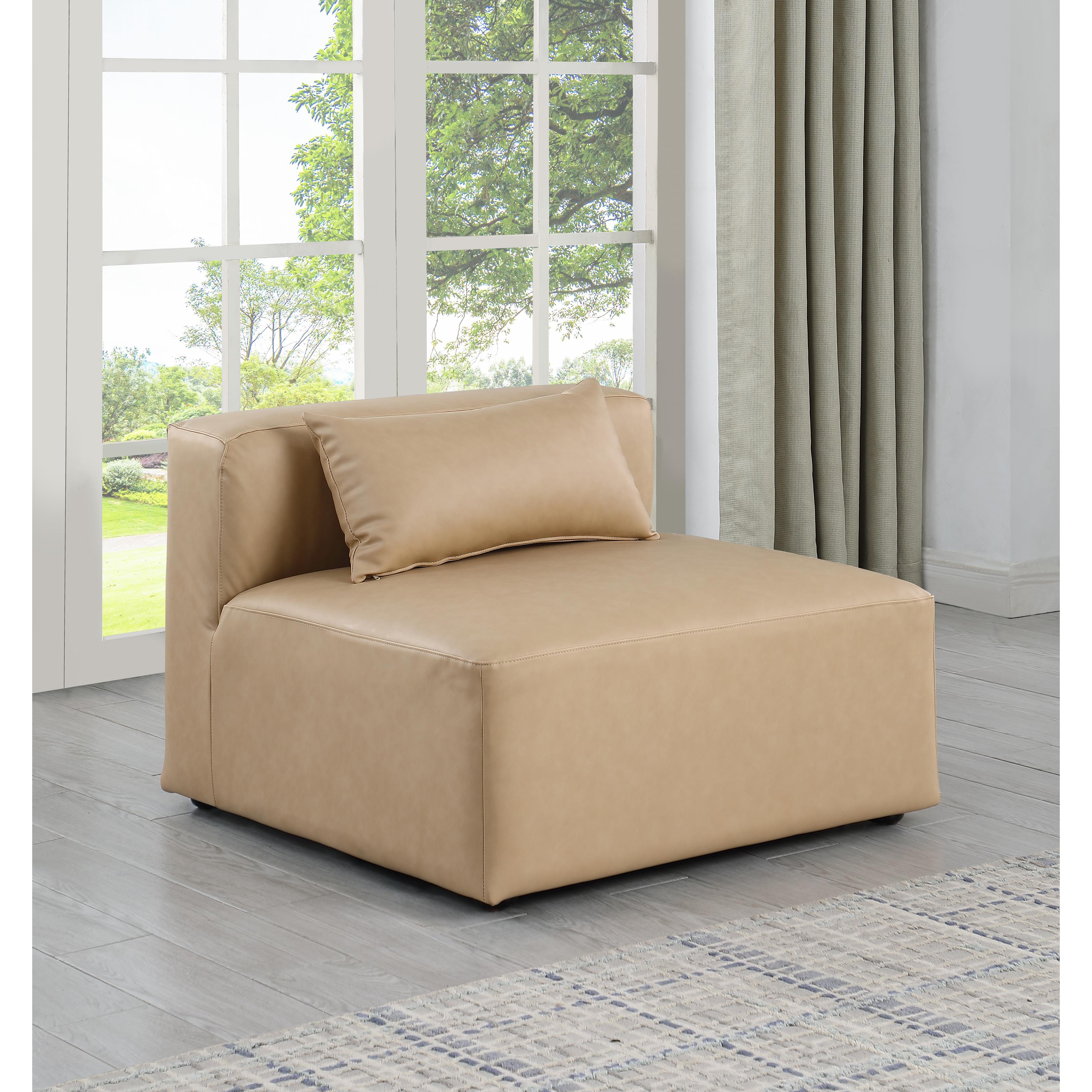 Meridian Cube Tan Vegan Leather Armless Chair