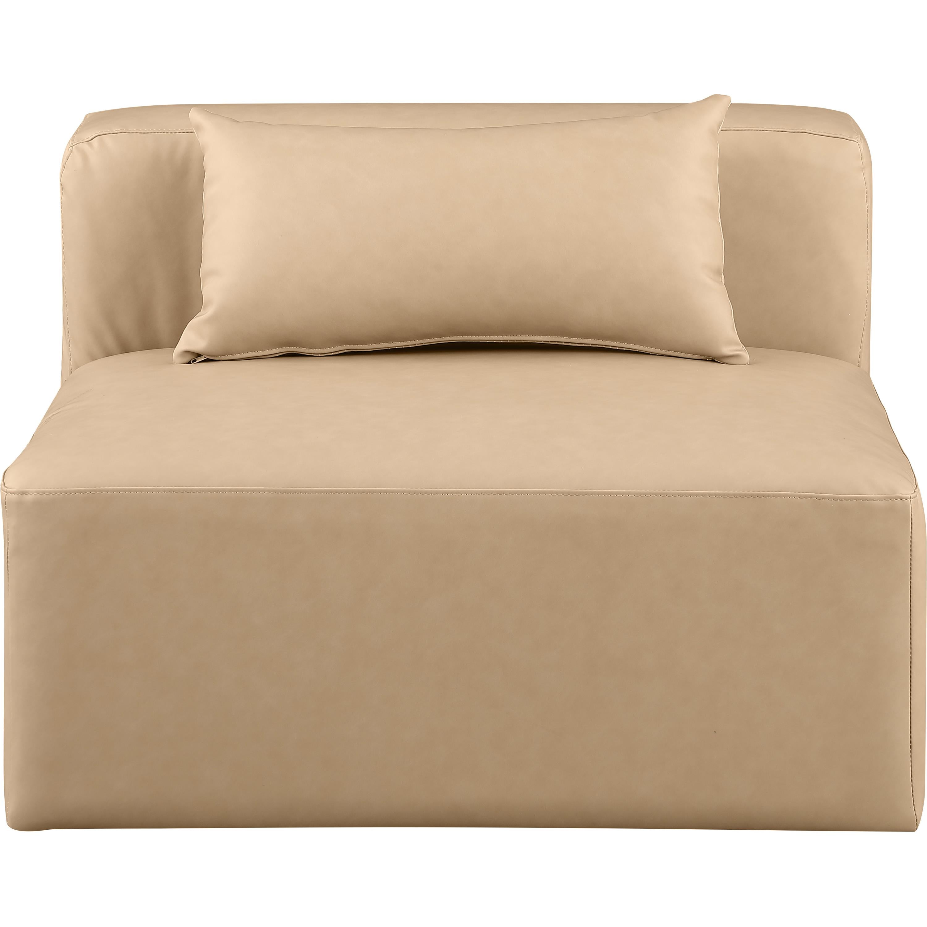 Meridian Cube Tan Vegan Leather Armless Chair