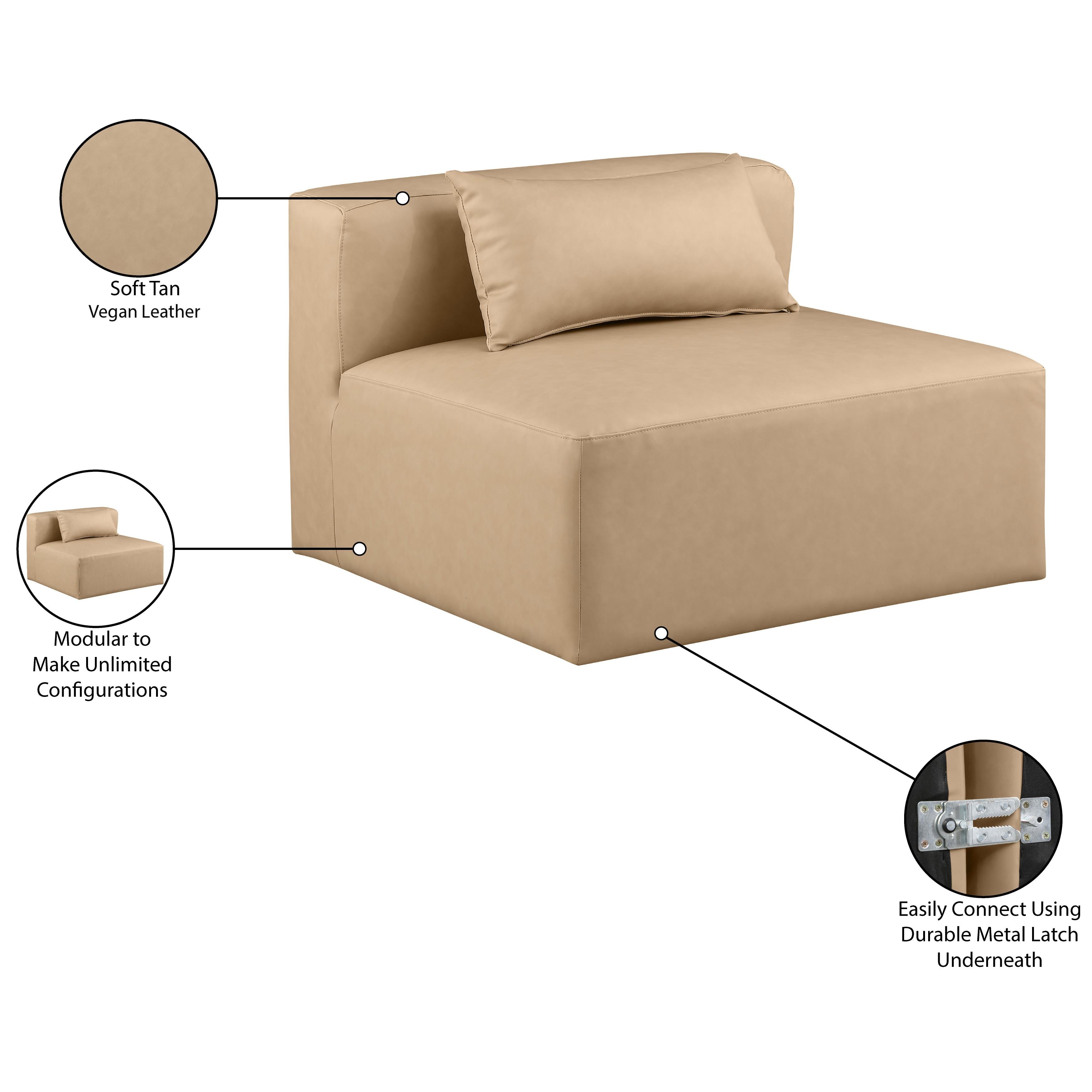 Meridian Cube Tan Vegan Leather Armless Chair