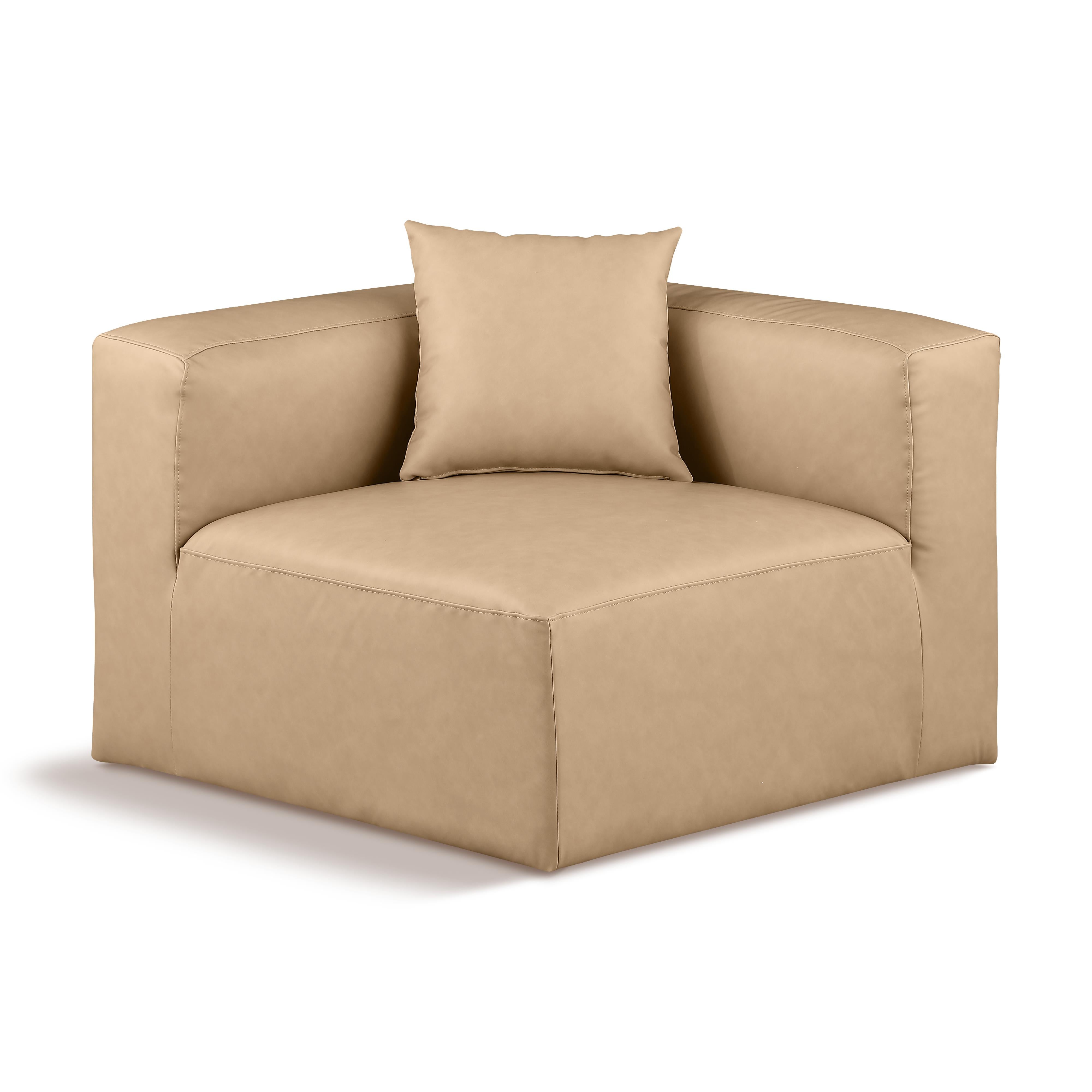 Meridian Cube Tan Vegan Leather Corner Chair