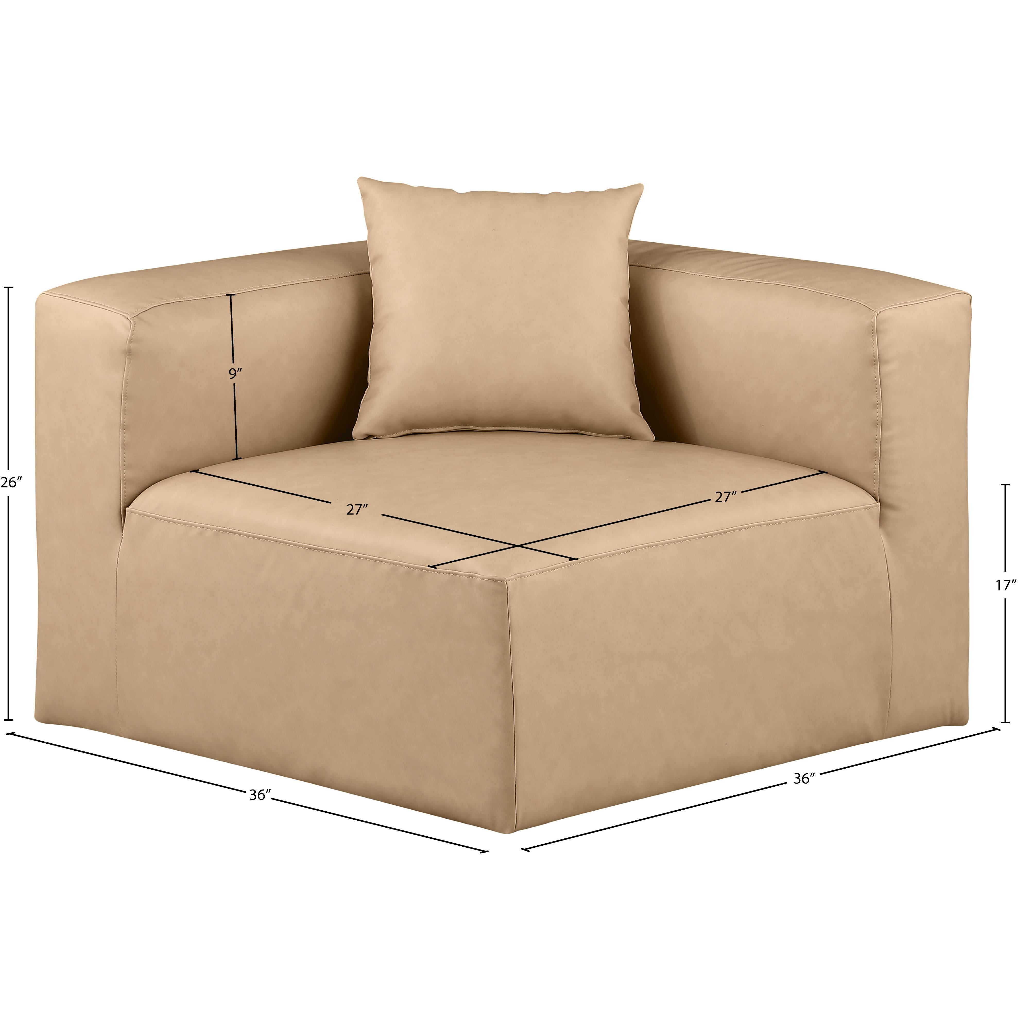 Meridian Cube Tan Vegan Leather Corner Chair