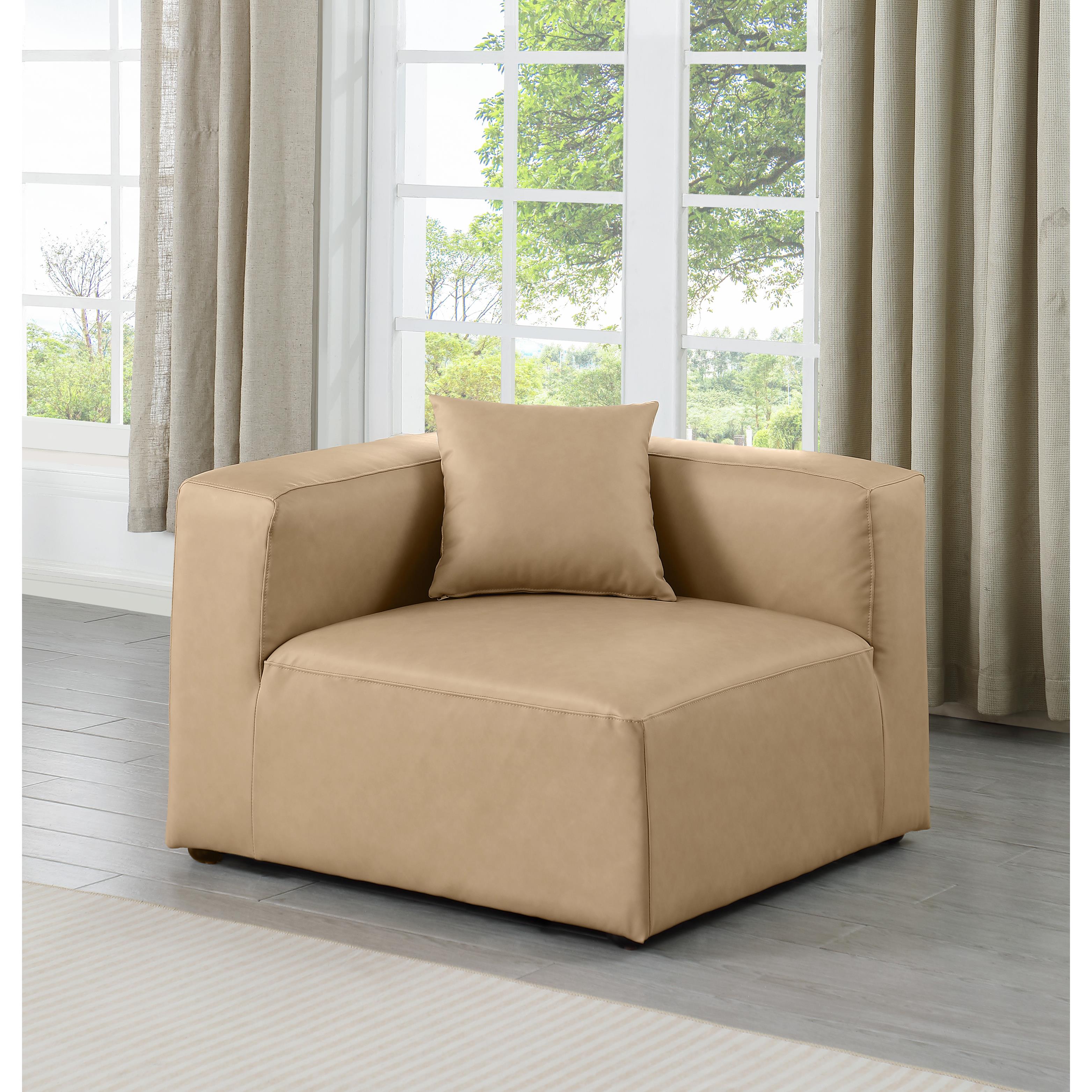 Meridian Cube Tan Vegan Leather Corner Chair