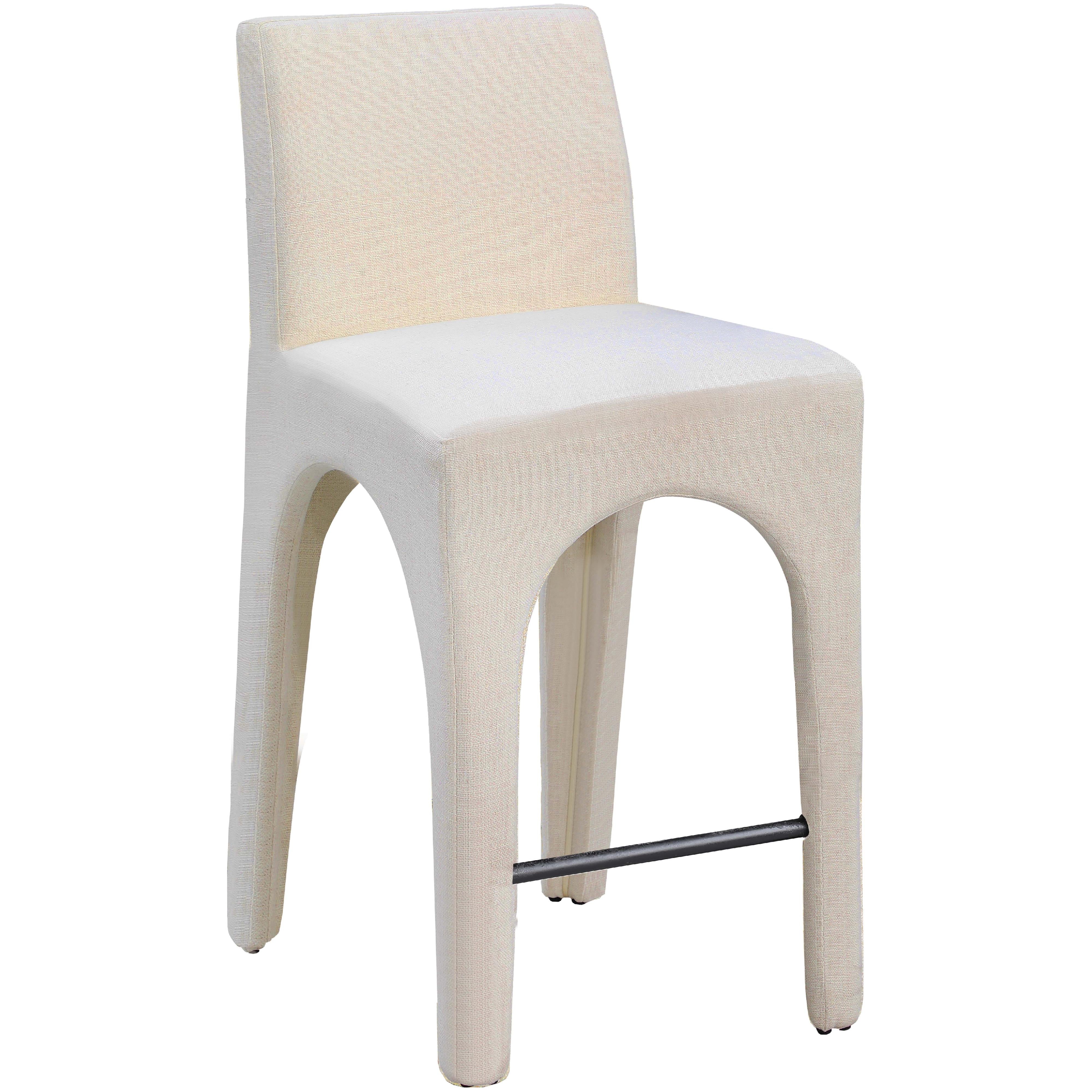 Meridian Gramercy Beige Linen Textured Fabric Stool