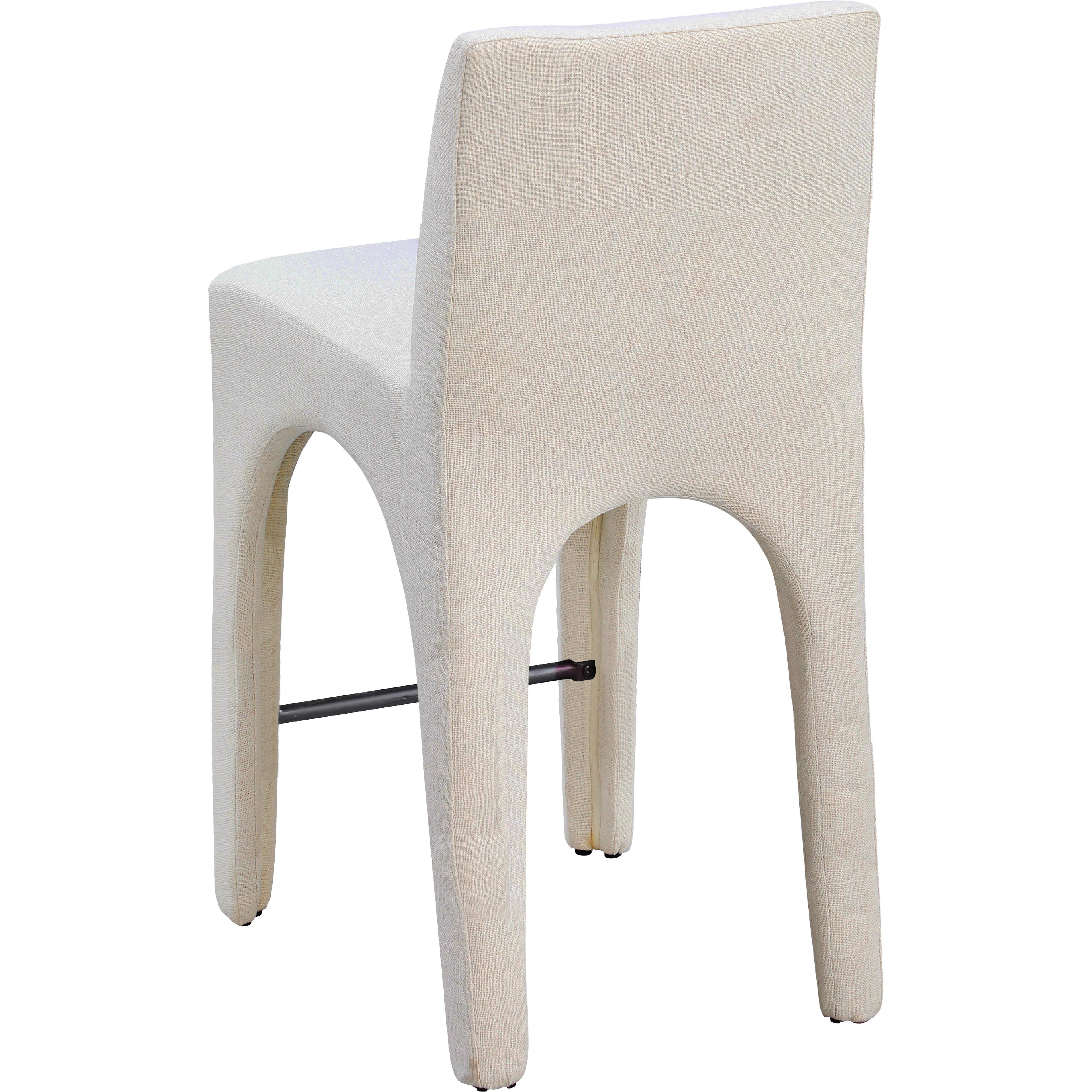 Meridian Gramercy Beige Linen Textured Fabric Stool