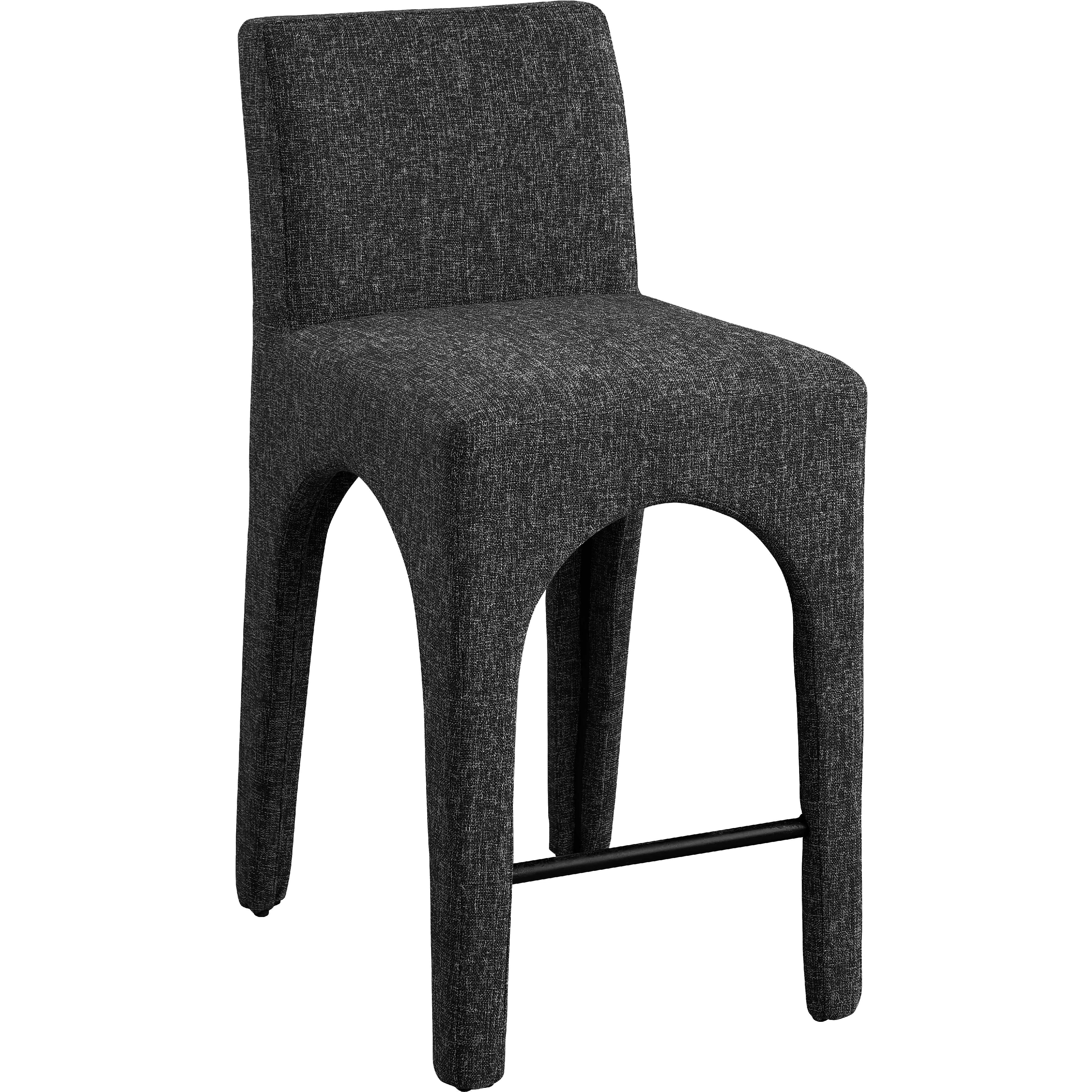 Meridian Gramercy Black Linen Textured Fabric Stool