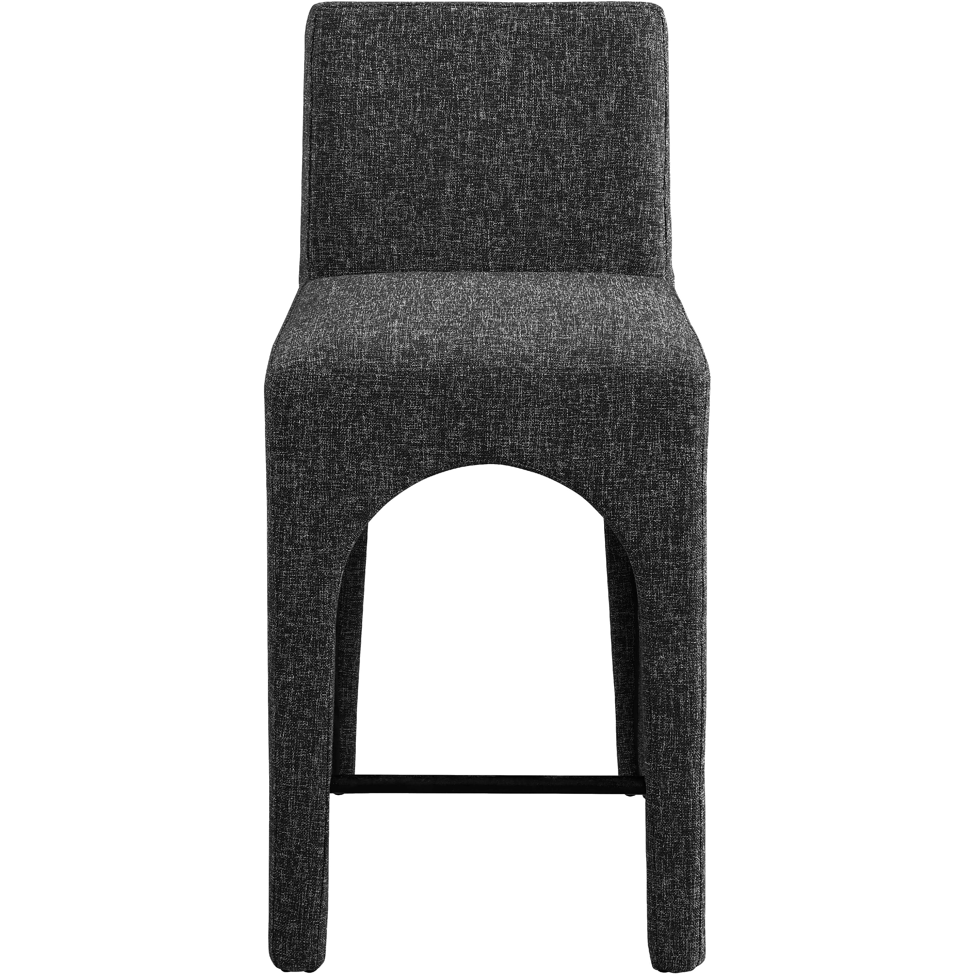 Meridian Gramercy Black Linen Textured Fabric Stool