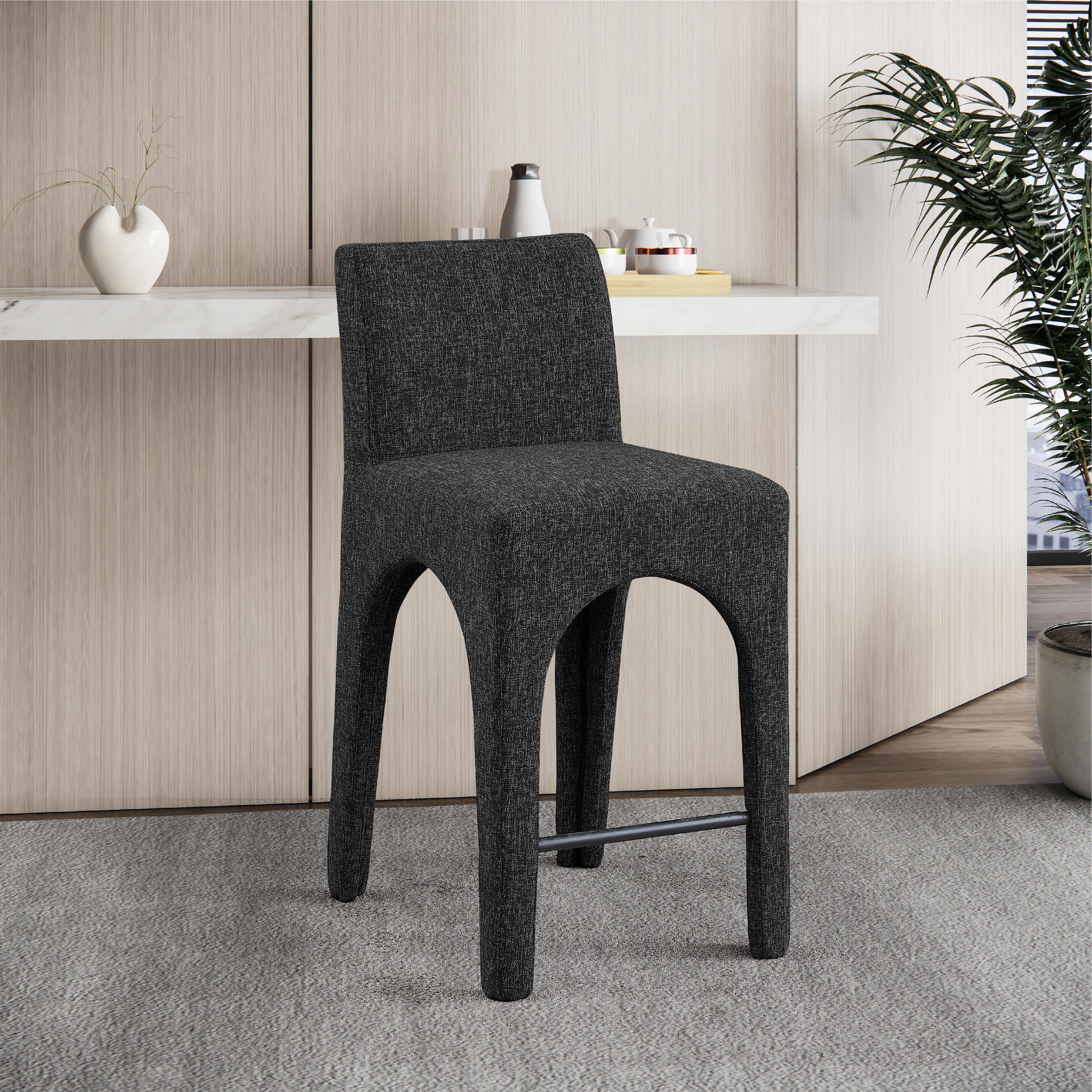 Meridian Gramercy Black Linen Textured Fabric Stool