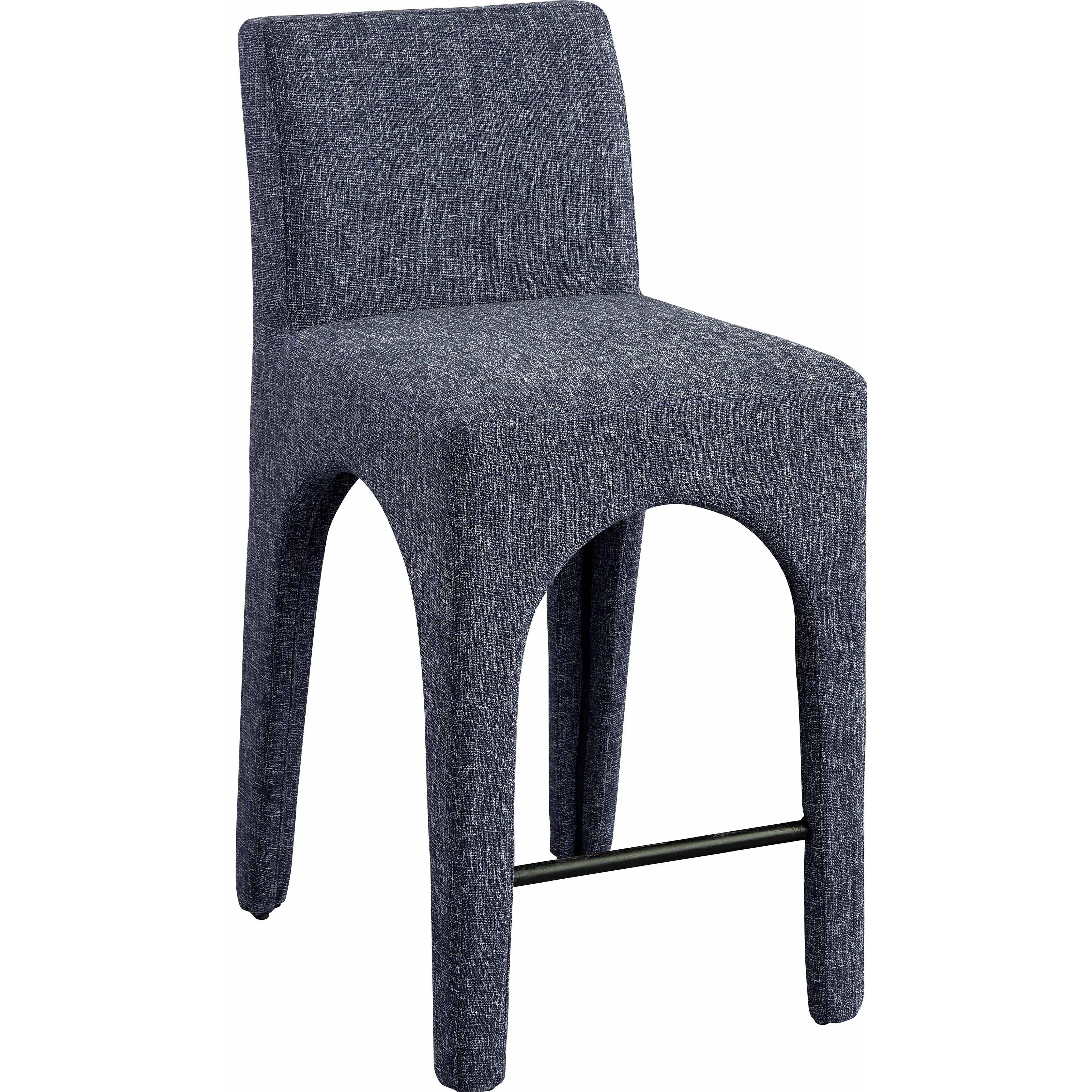 Meridian Gramercy Blue Linen Textured Fabric Stool