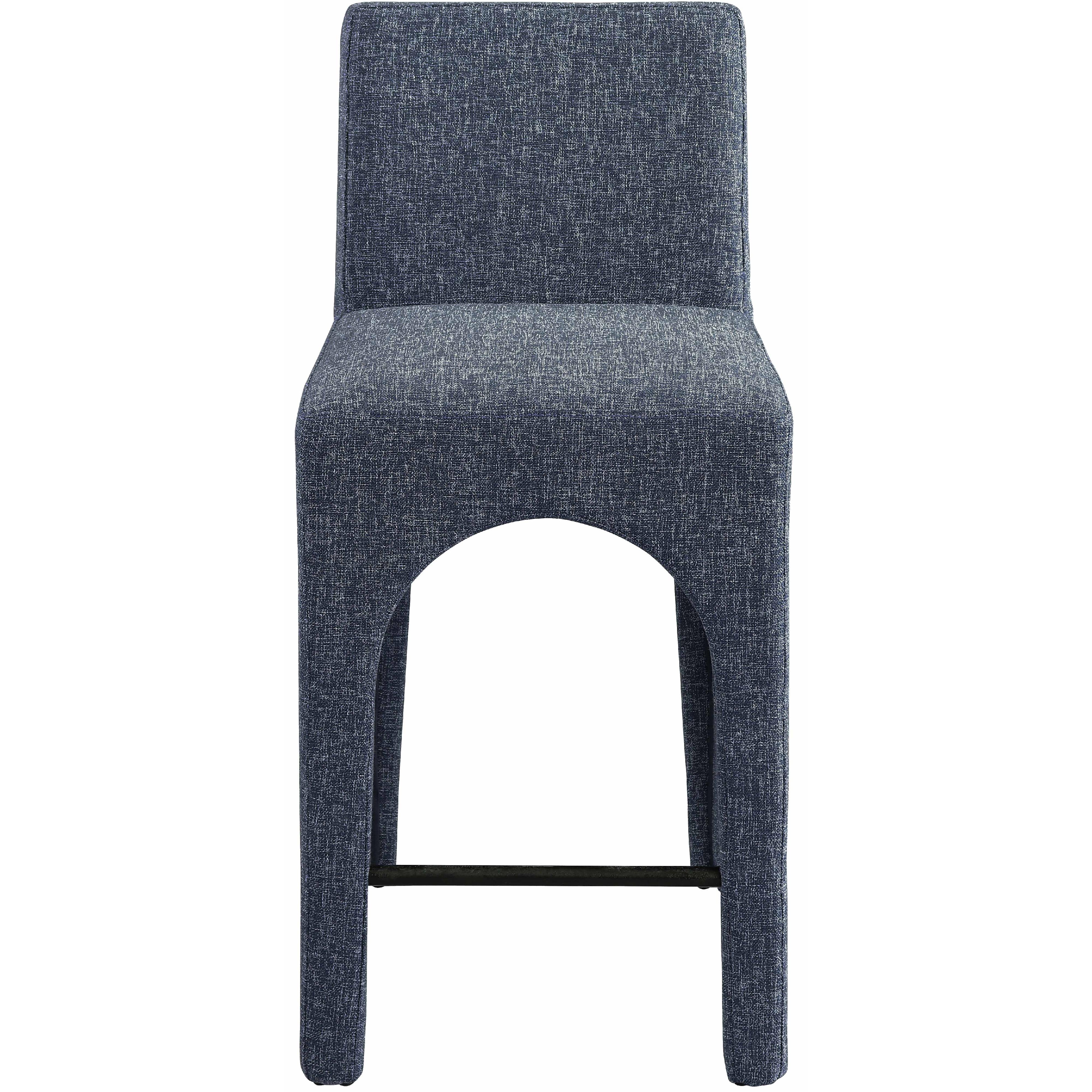 Meridian Gramercy Blue Linen Textured Fabric Stool