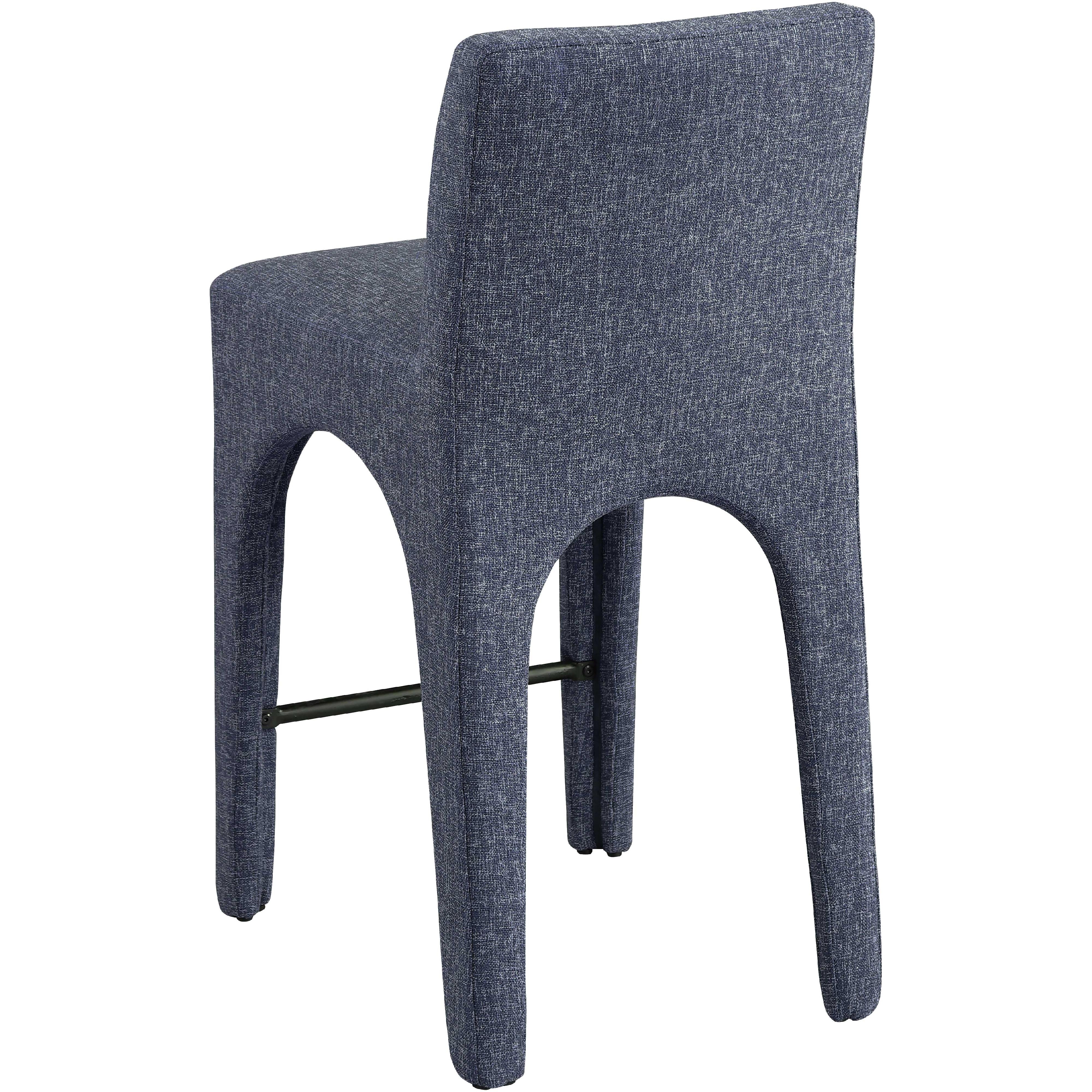 Meridian Gramercy Blue Linen Textured Fabric Stool