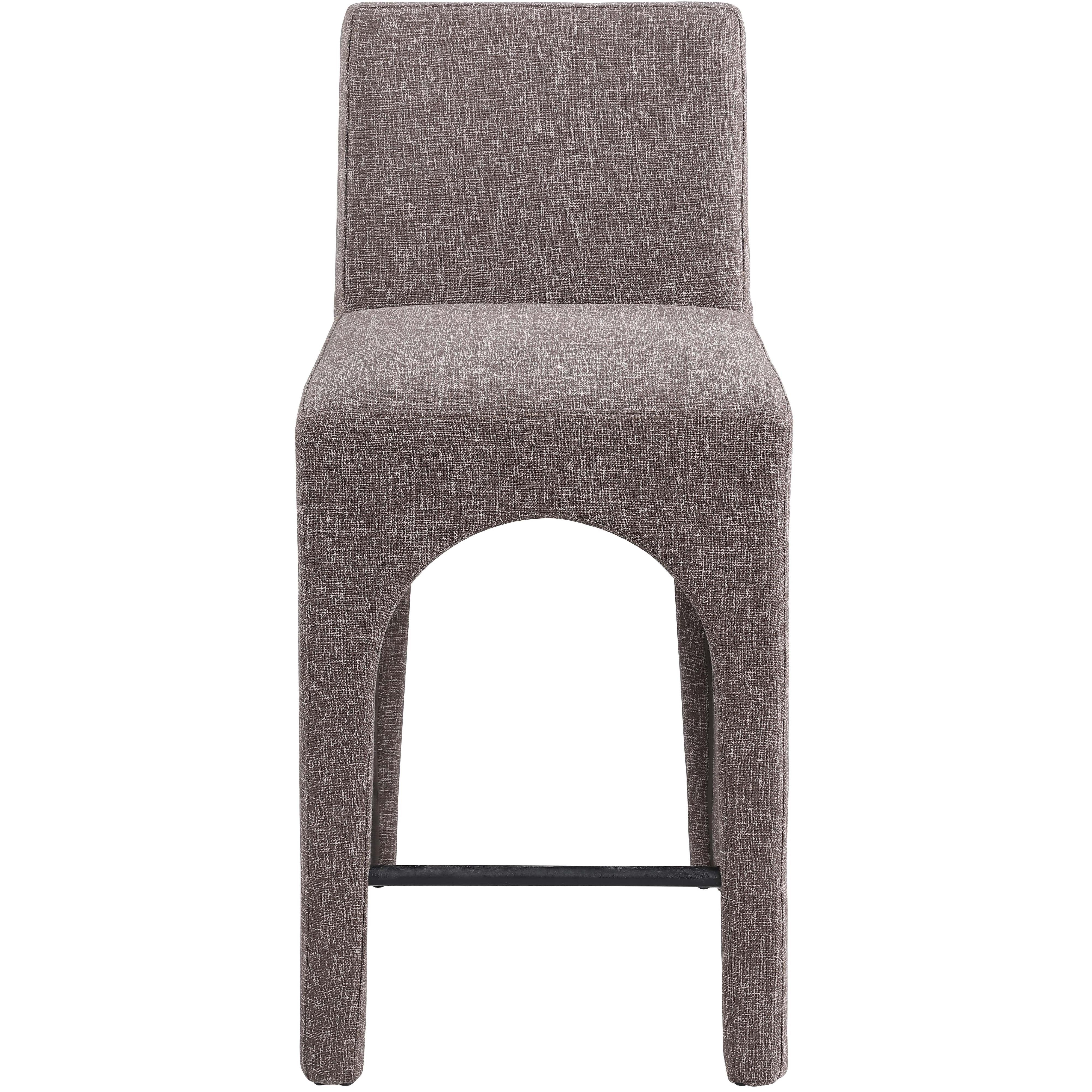 Meridian Gramercy Brown Linen Textured Fabric Stool