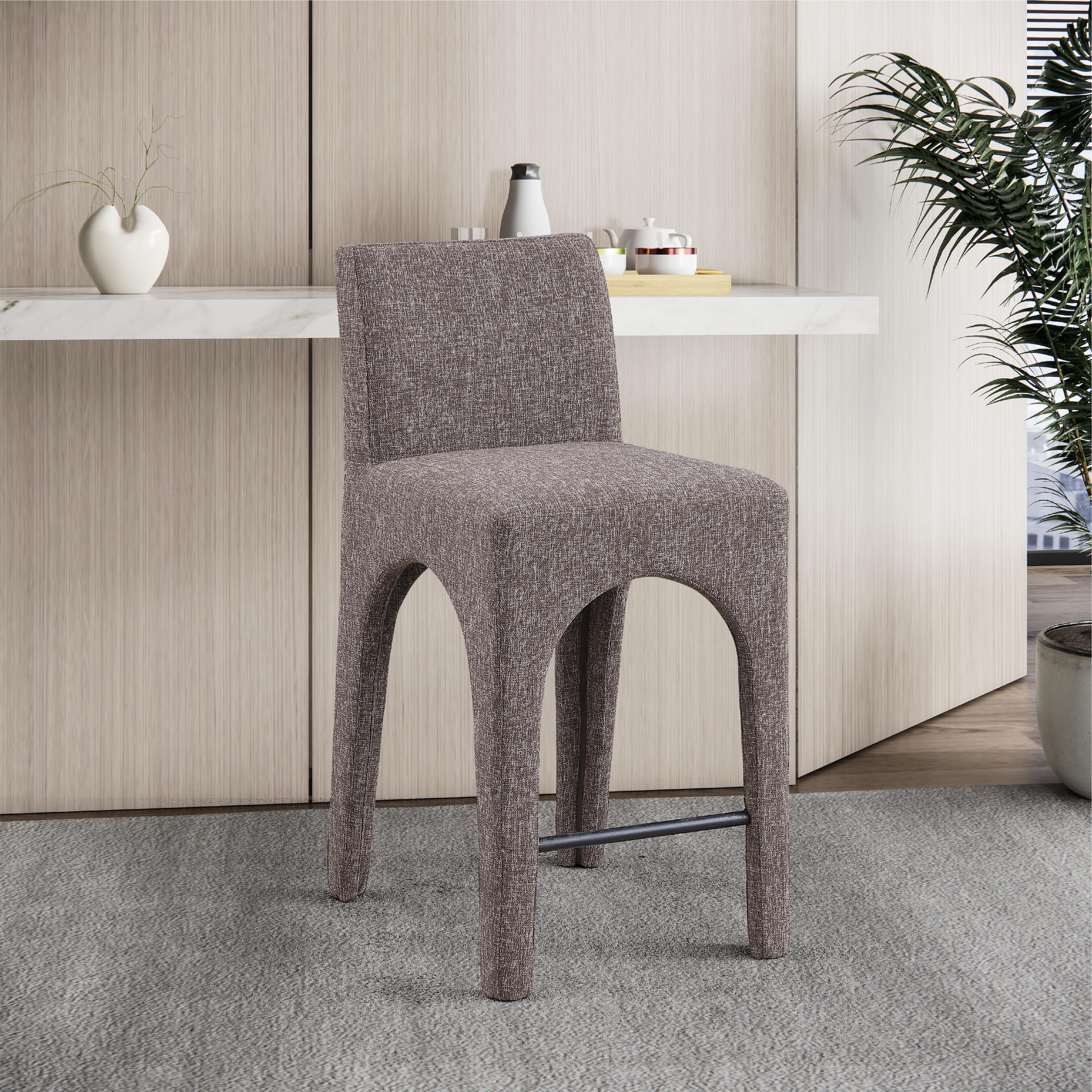 Meridian Gramercy Brown Linen Textured Fabric Stool