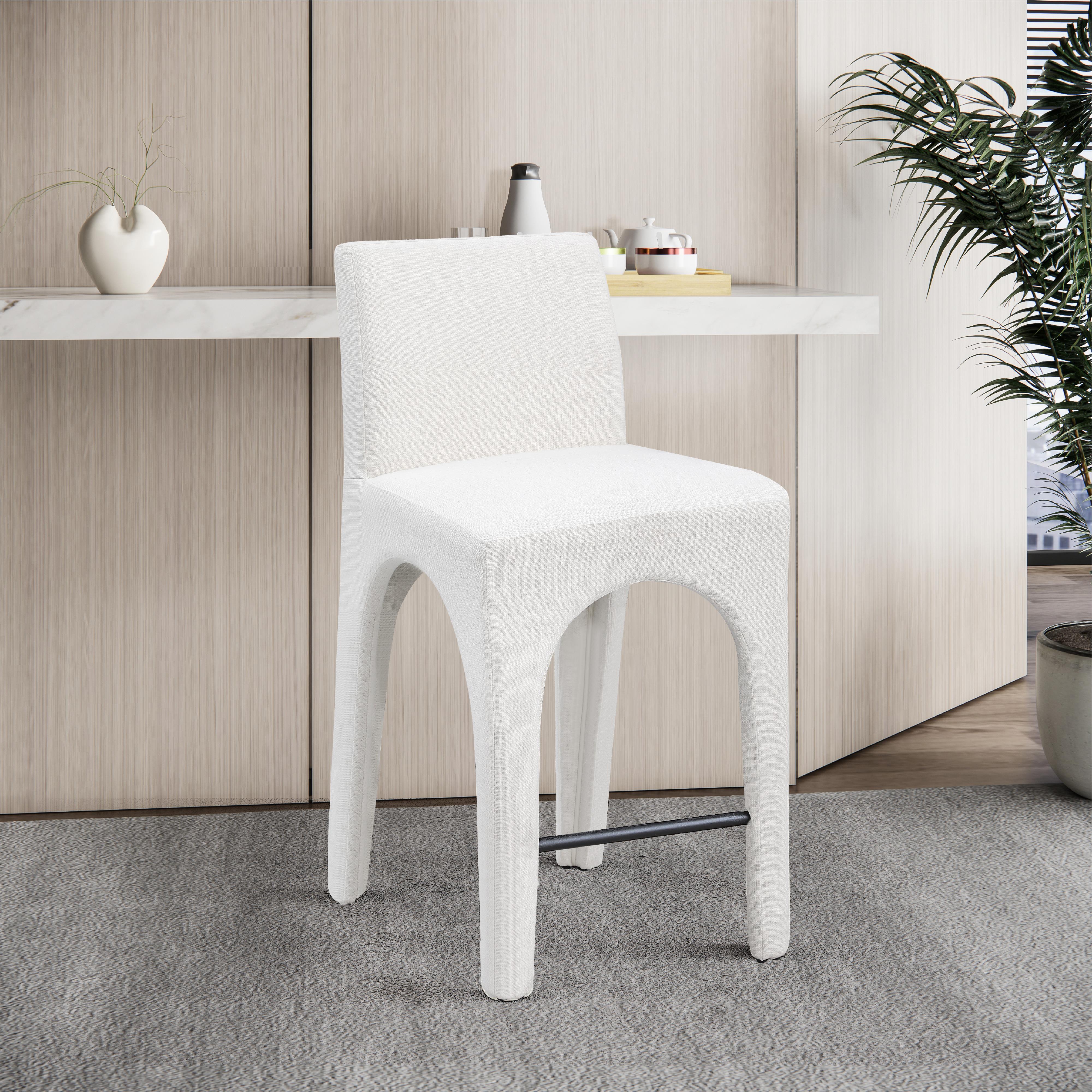 Meridian Gramercy Cream Linen Textured Fabric Stool