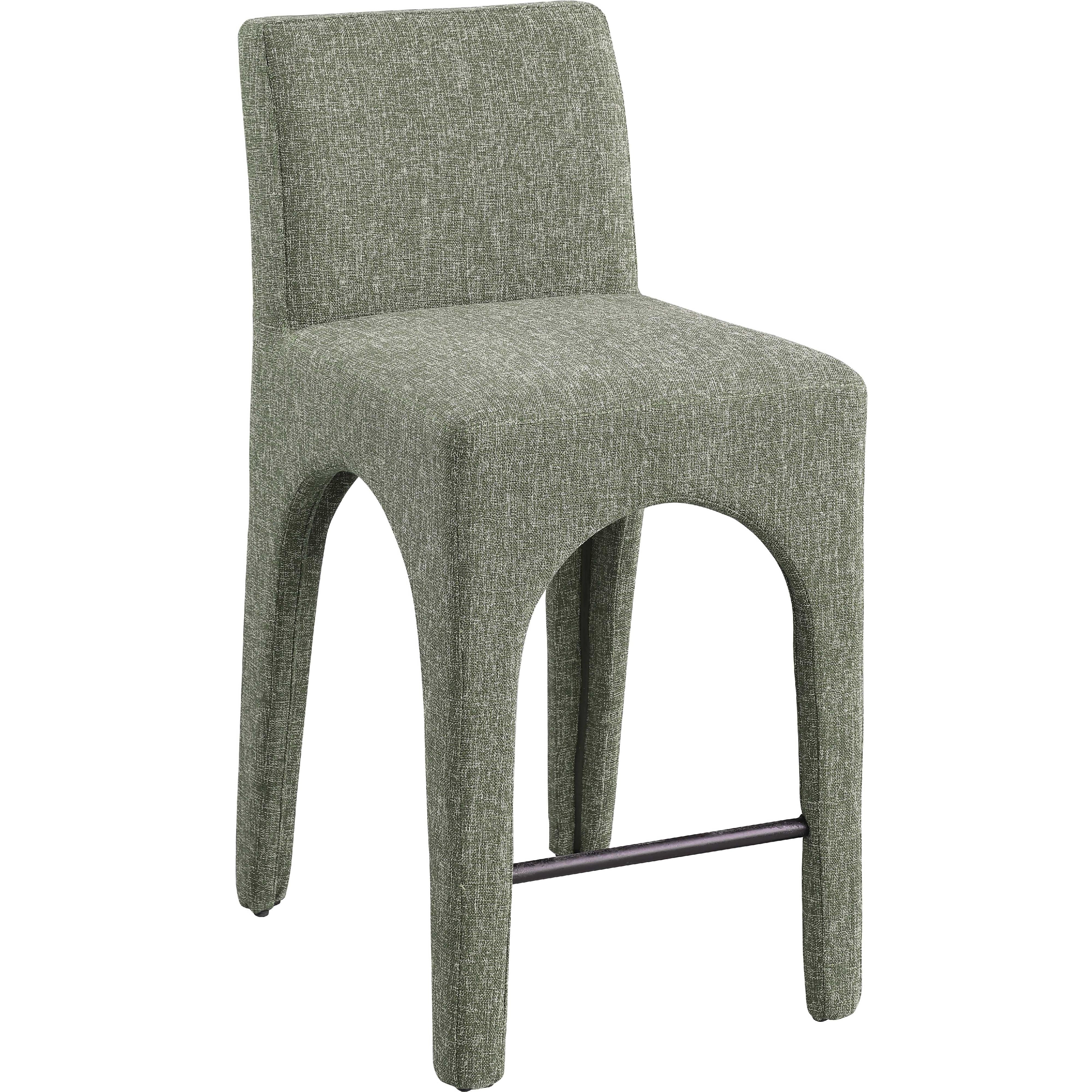 Meridian Gramercy Green Linen Textured Fabric Stool