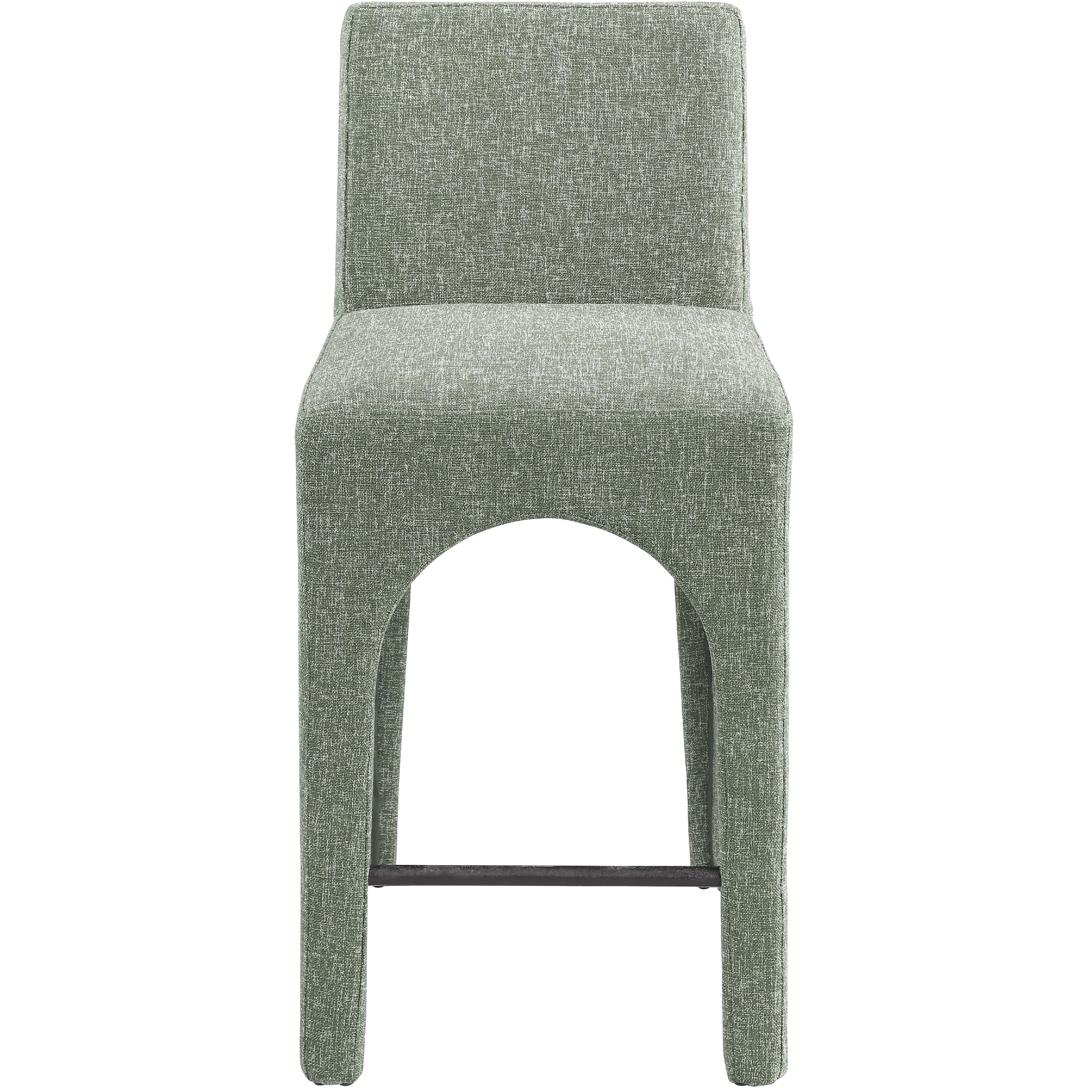 Meridian Gramercy Green Linen Textured Fabric Stool