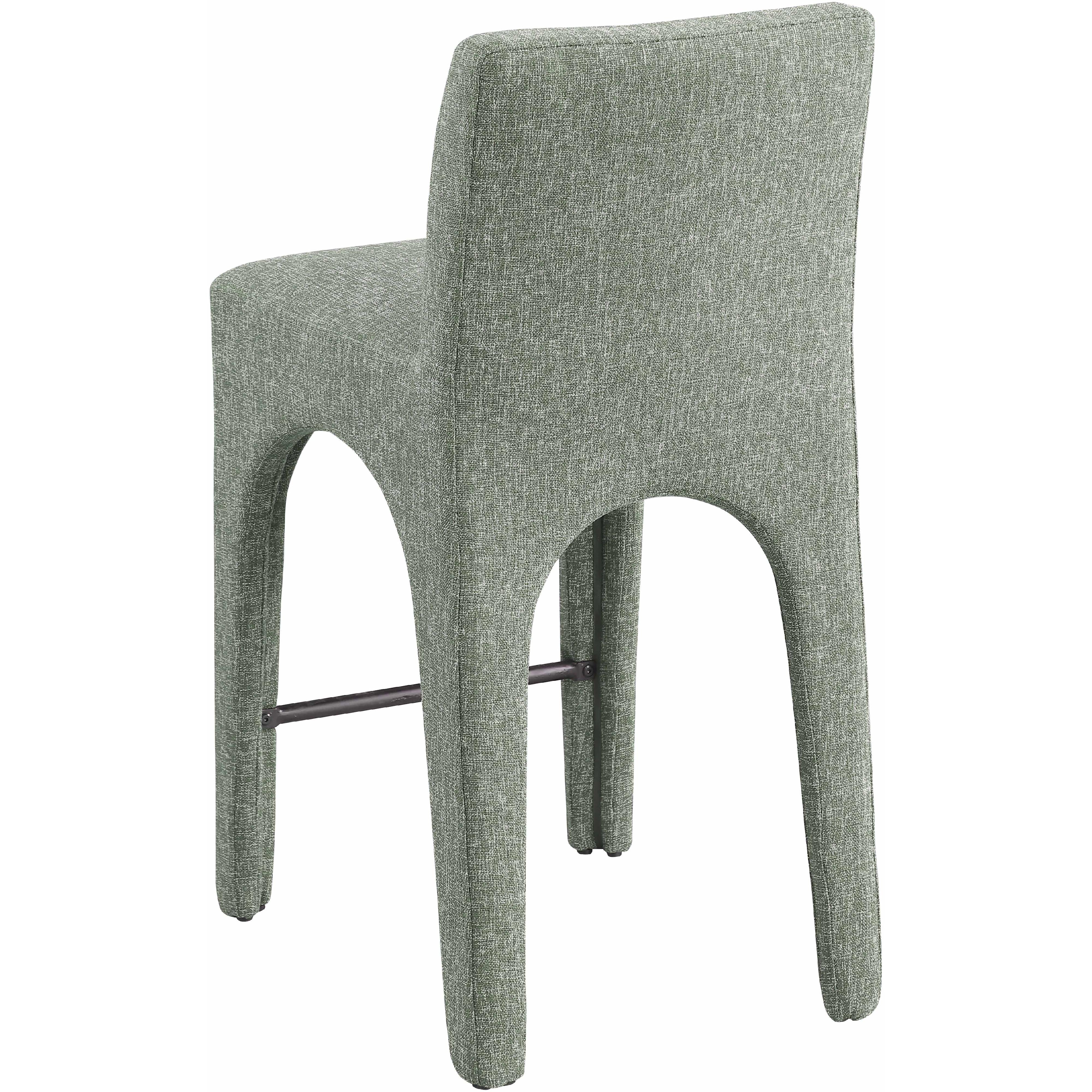 Meridian Gramercy Green Linen Textured Fabric Stool