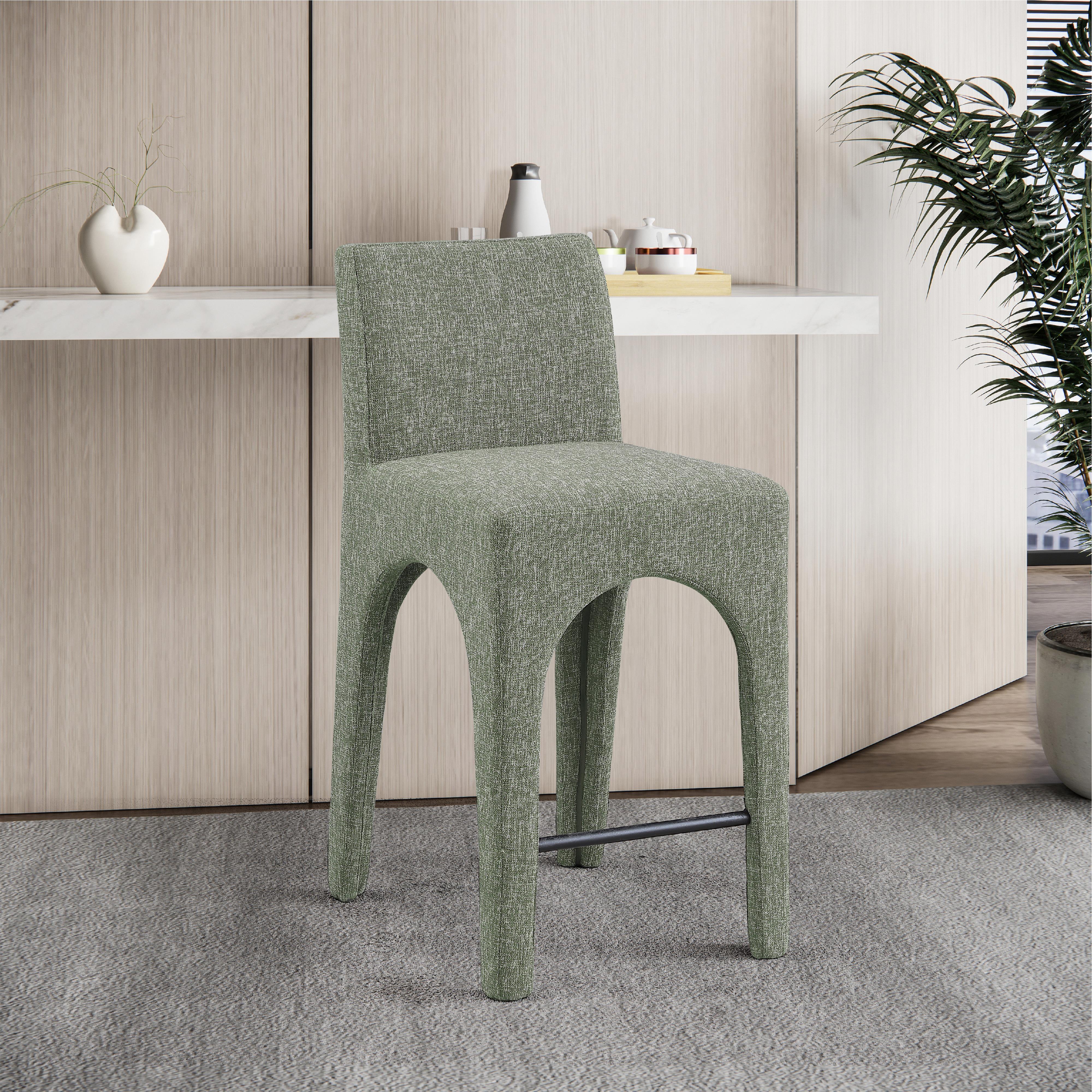 Meridian Gramercy Green Linen Textured Fabric Stool