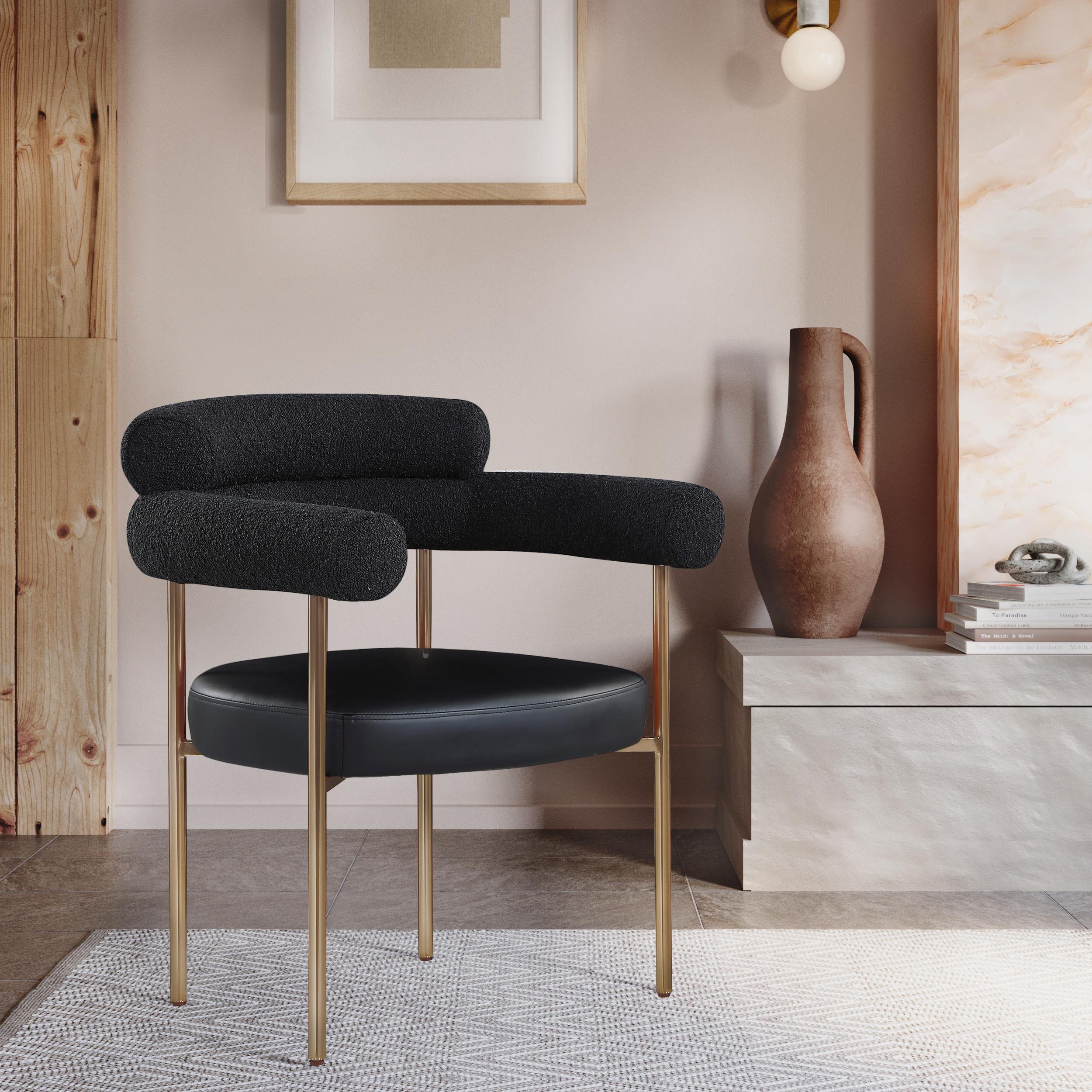 Meridian Blake Black Vegan Leather / Boucle Fabric Dining Chair